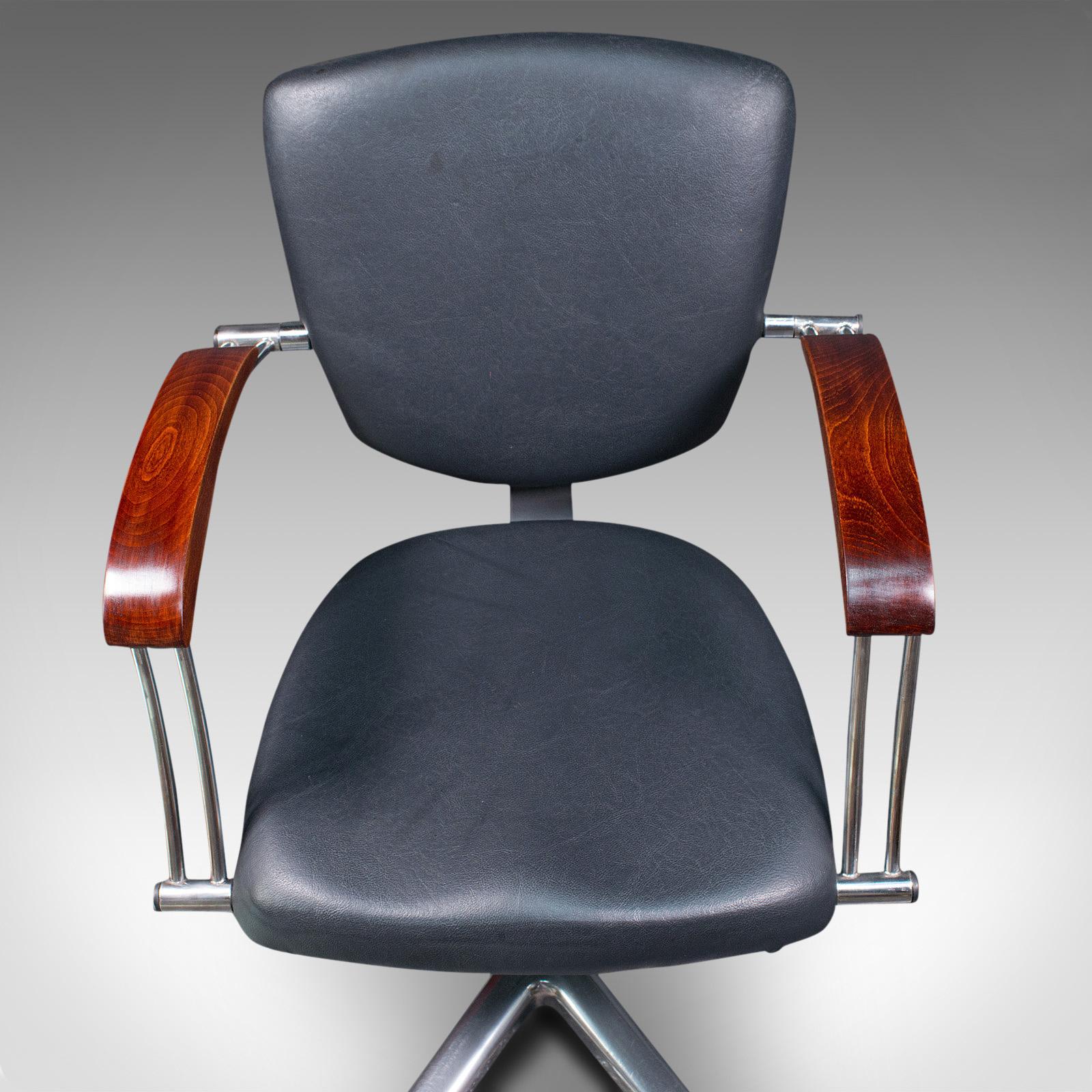 Vintage Office Chair, English, Industrial, Beech, Adjustable, Desk Seat, C.1980 2