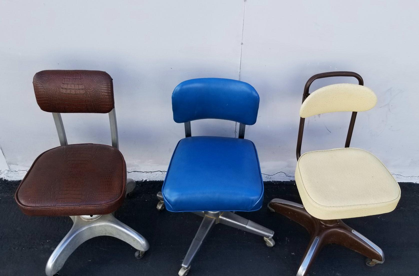 Metal Vintage Office Chairs Set of Three For Sale