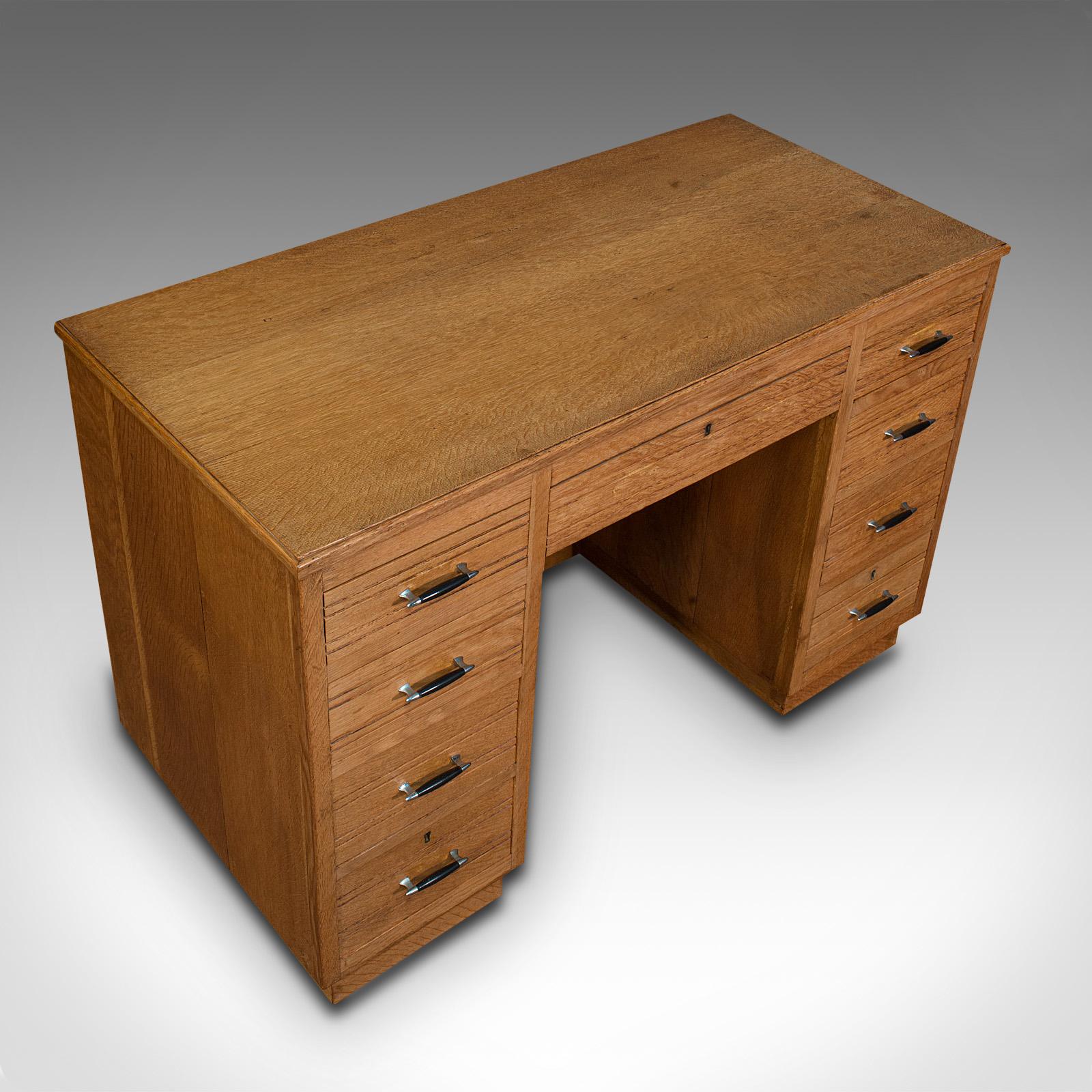 Vintage Office Desk, English, Light Oak, Writing Table, Mid-Century, Circa 1960 In Good Condition In Hele, Devon, GB