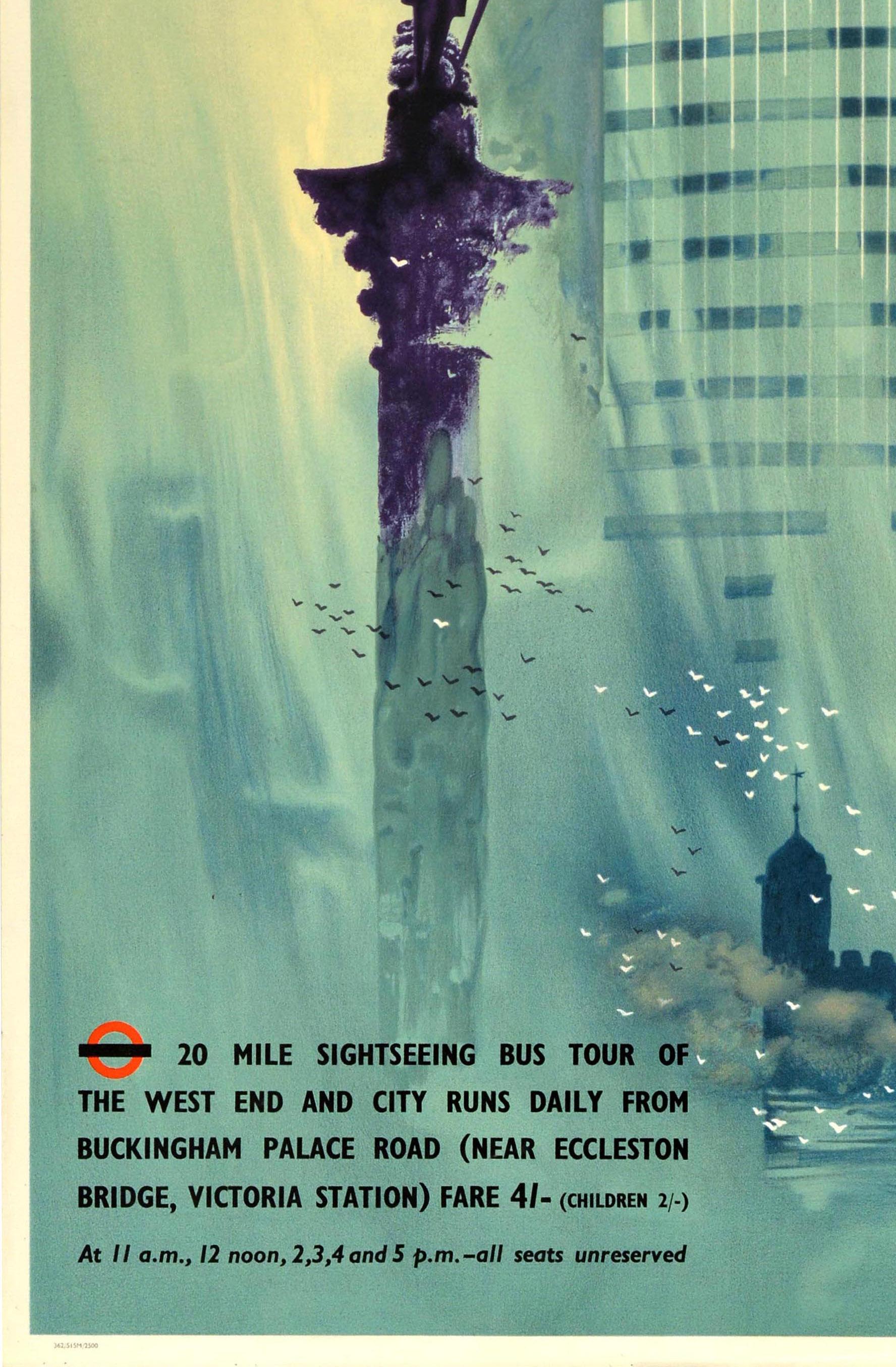 Poster ufficiale d'epoca con riproduzione litografica Tour in autobus di Londra In condizioni buone in vendita a London, GB