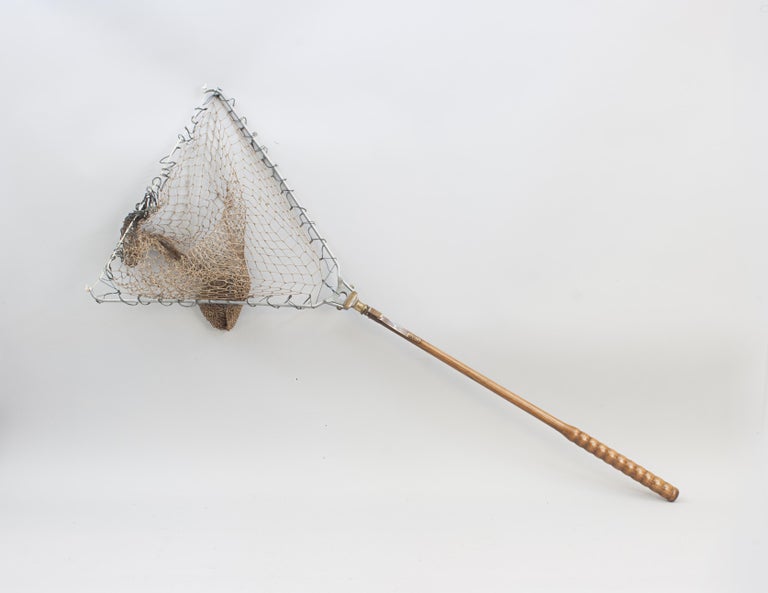antique folding fishing net vintage fyke net, XL 86 Vintage size fish landing net with just a touch Vintage Ogden Smith Fishing Net