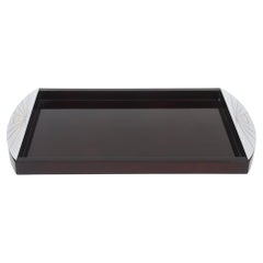 Grand plateau oblong vintage Oggetti en bois d'acajou laqué avec poignées chromées