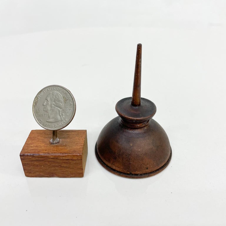 Vintage Sculpted Brass Oil Dispenser Thumb Oiler Tiny Can Collectible
