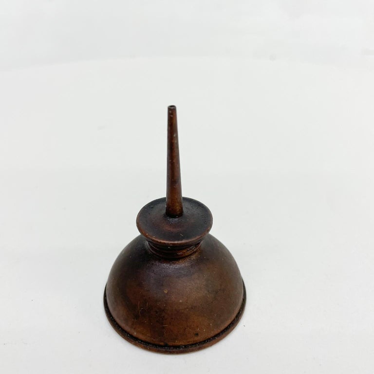 Vintage Sculpted Brass Oil Dispenser Thumb Oiler Tiny Can Collectible