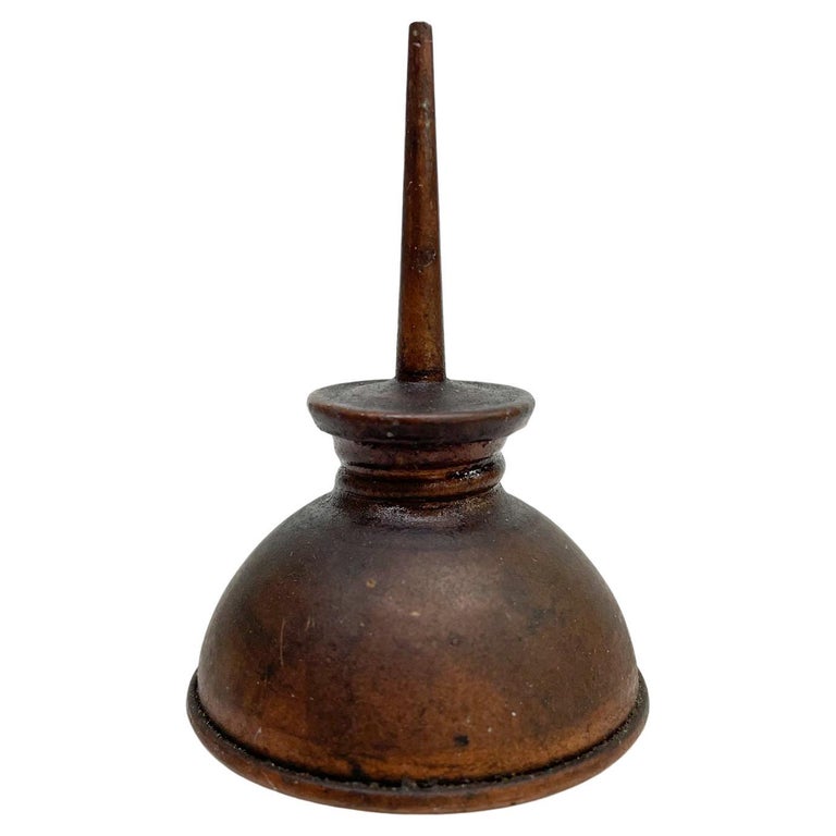 Vintage Sculpted Brass Oil Dispenser Thumb Oiler Tiny Can Collectible