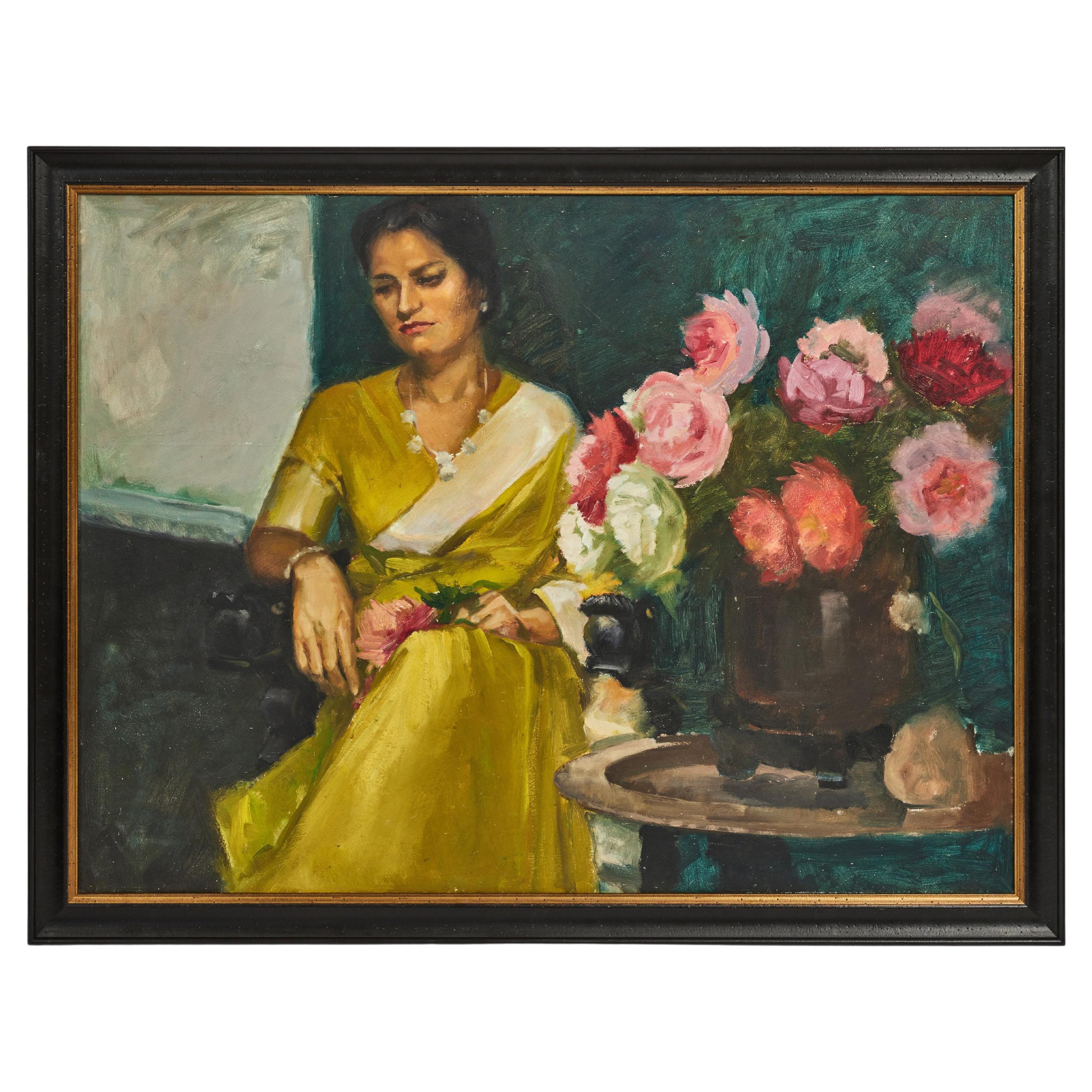 Vintage Oil on Board, Early Portrait of Indira Gandhi