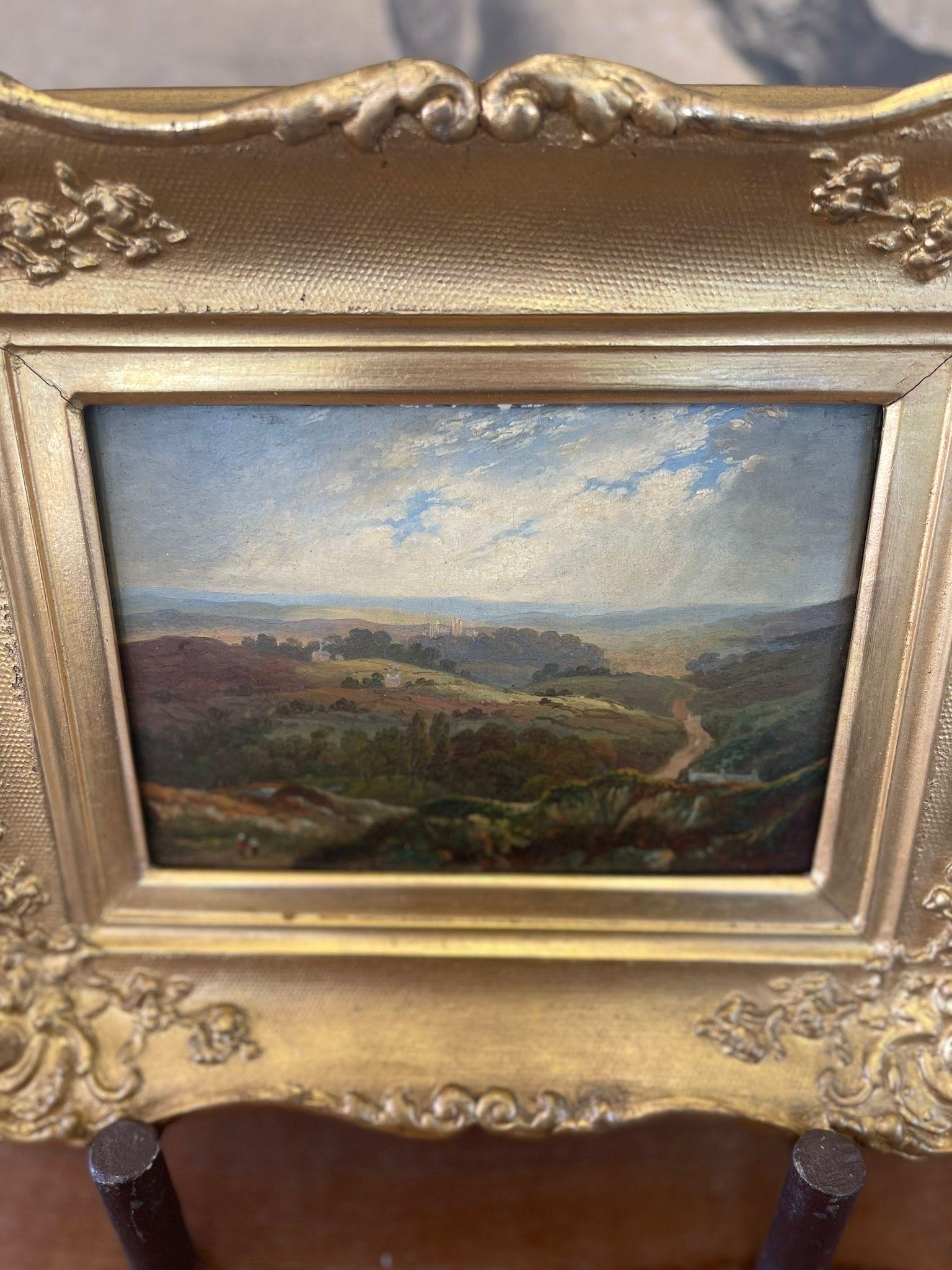 Mid-Century Modern Vintage Oil on Board Framed Landscape Painting For Sale