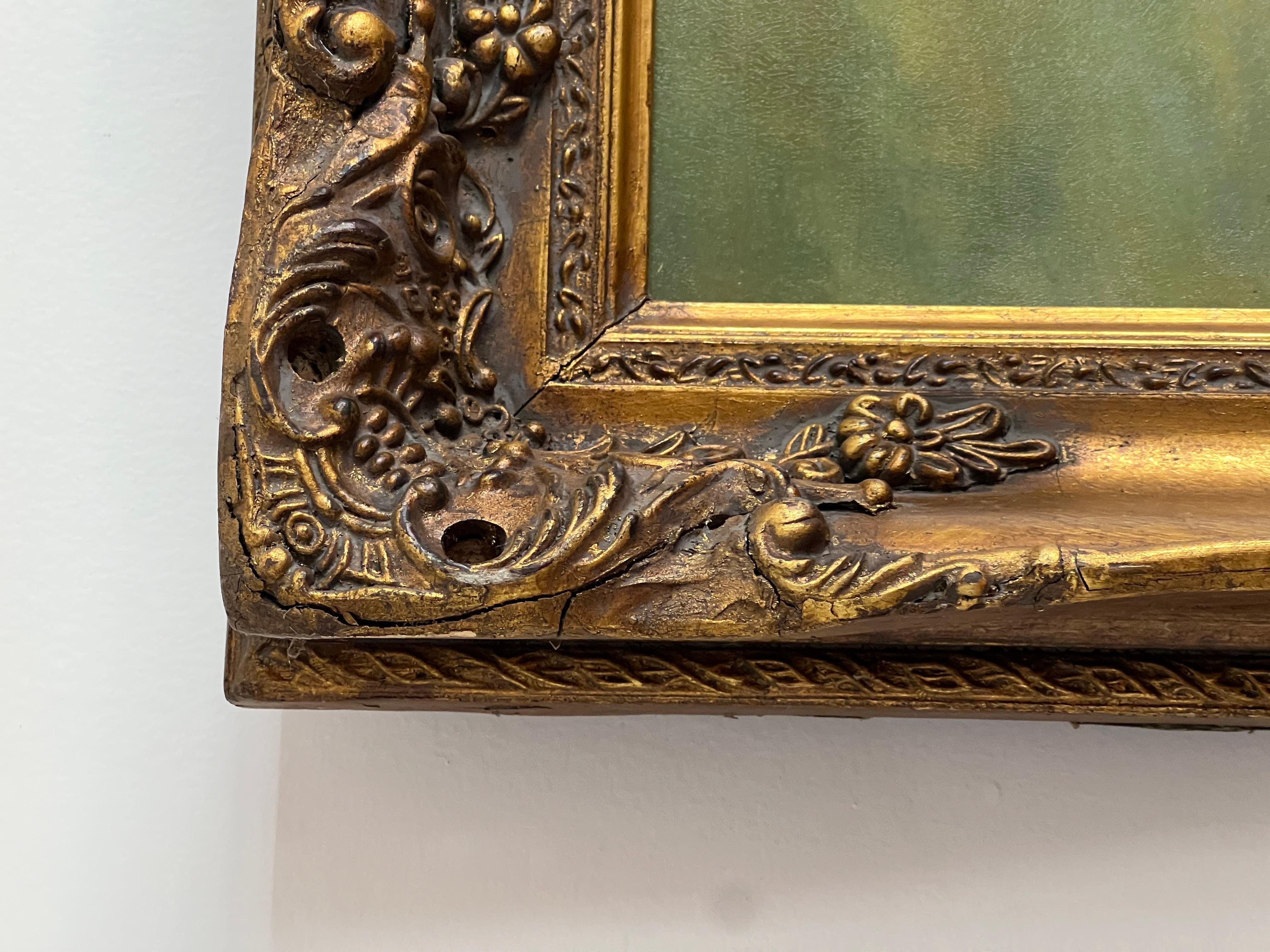 Vintage Öl auf Brett von Französisch Hafenszene signiert Fandent (Vergoldetes Holz) im Angebot