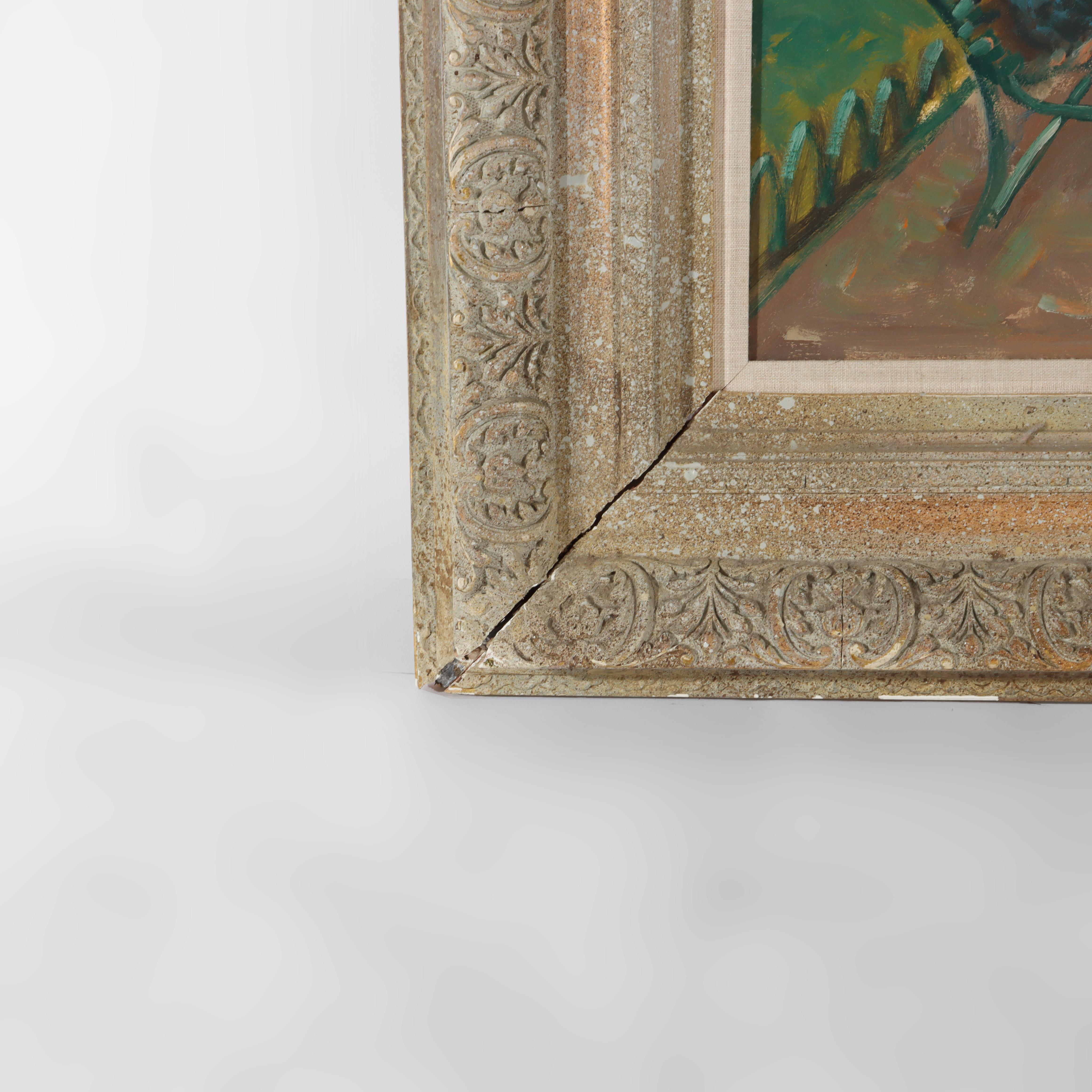 Vintage Öl auf Karton Gemälde eines Französisch Straßenszene von LeRoy C1950 (20. Jahrhundert) im Angebot