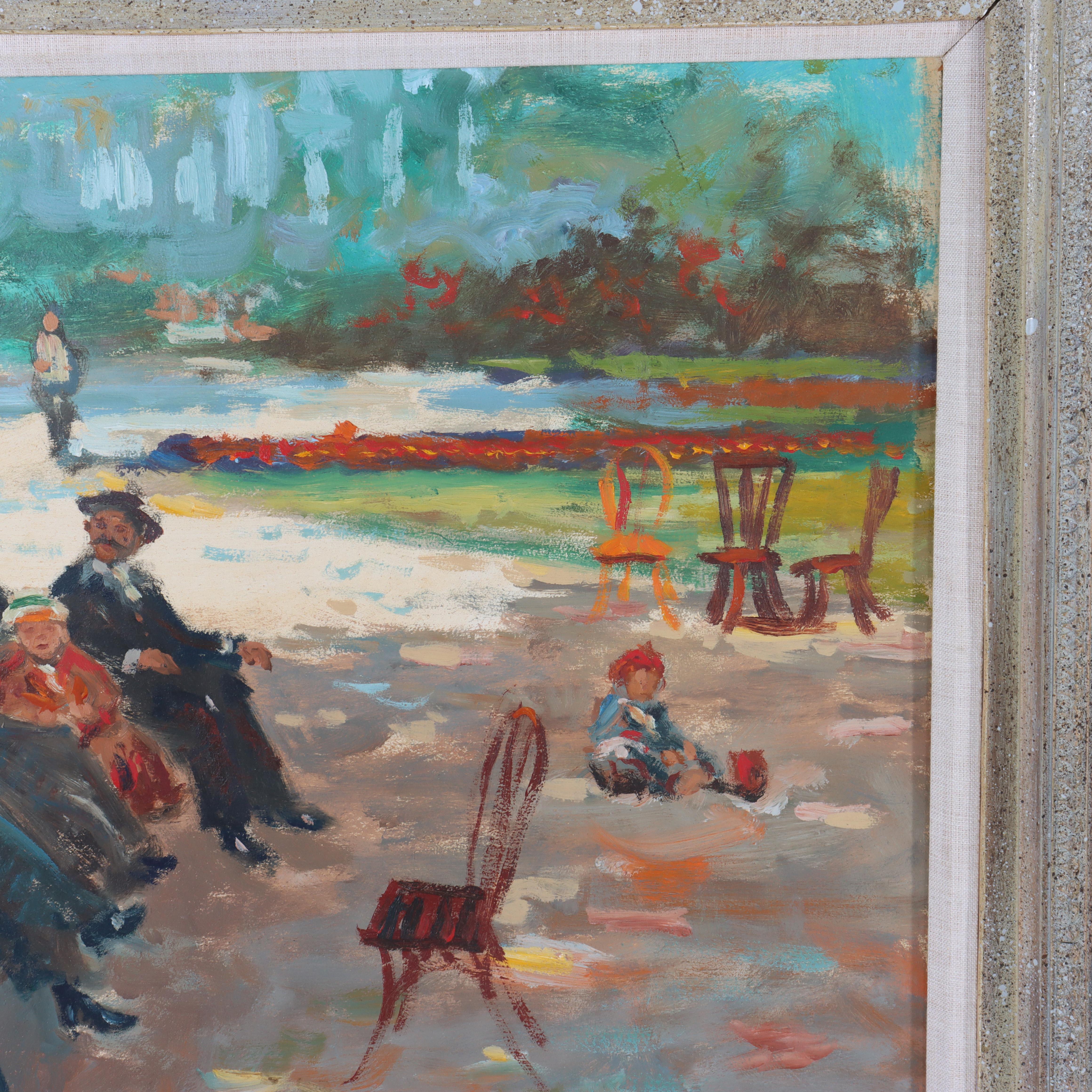 Vintage Öl auf Karton Gemälde eines Französisch Straßenszene von LeRoy C1950 im Angebot 1