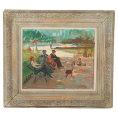 Vintage Oil On Board Painting Of A French Street Scene By Leroy C1950