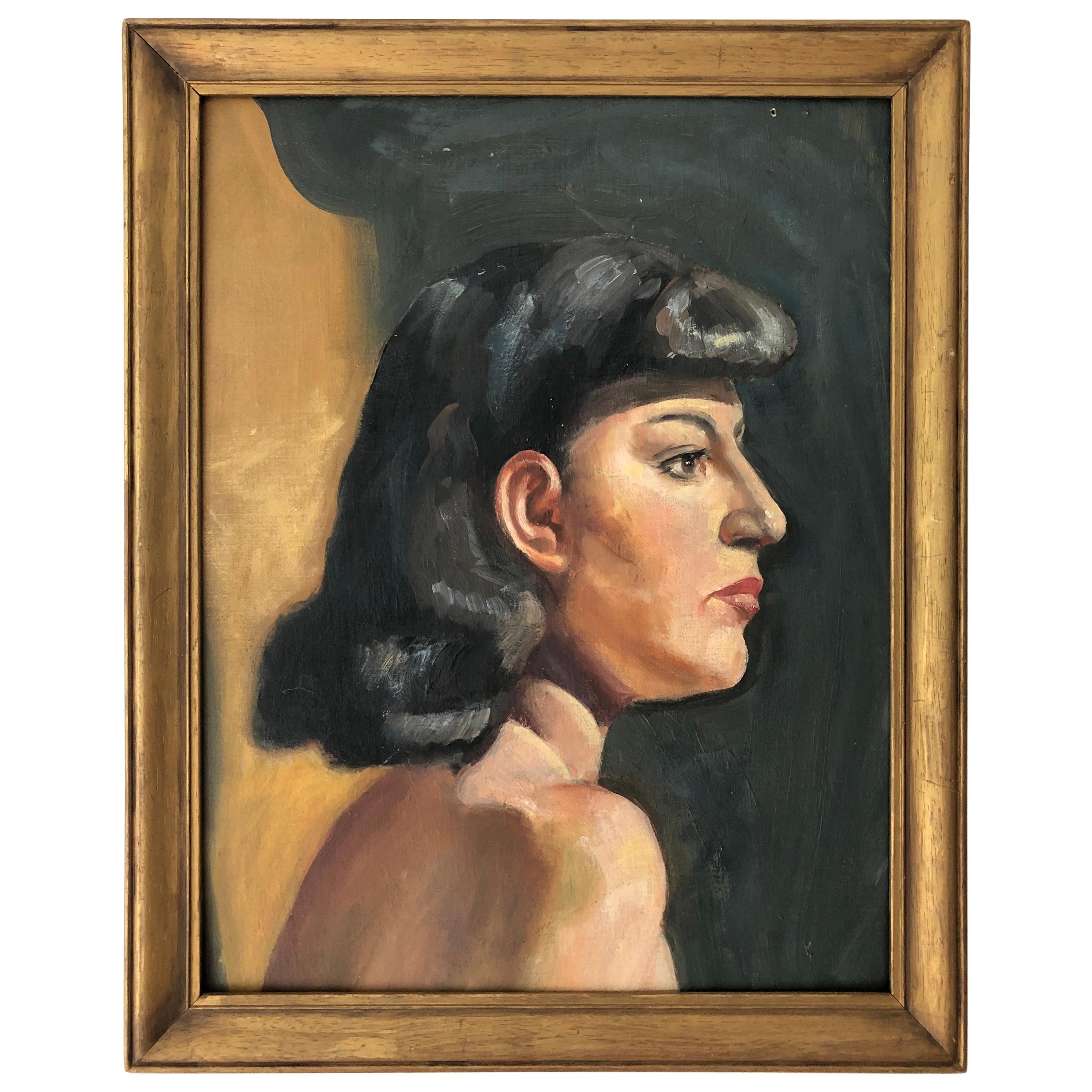 Vintage Oil on Board Portrait