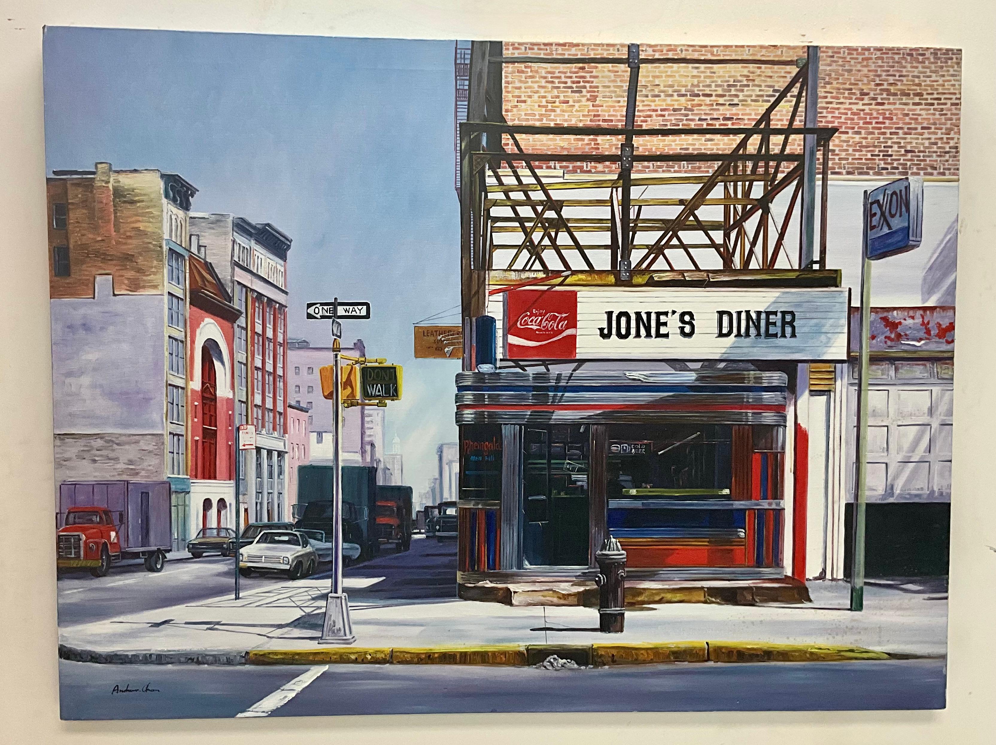 Huile sur toile : Jones's Diner, New York en vente 4