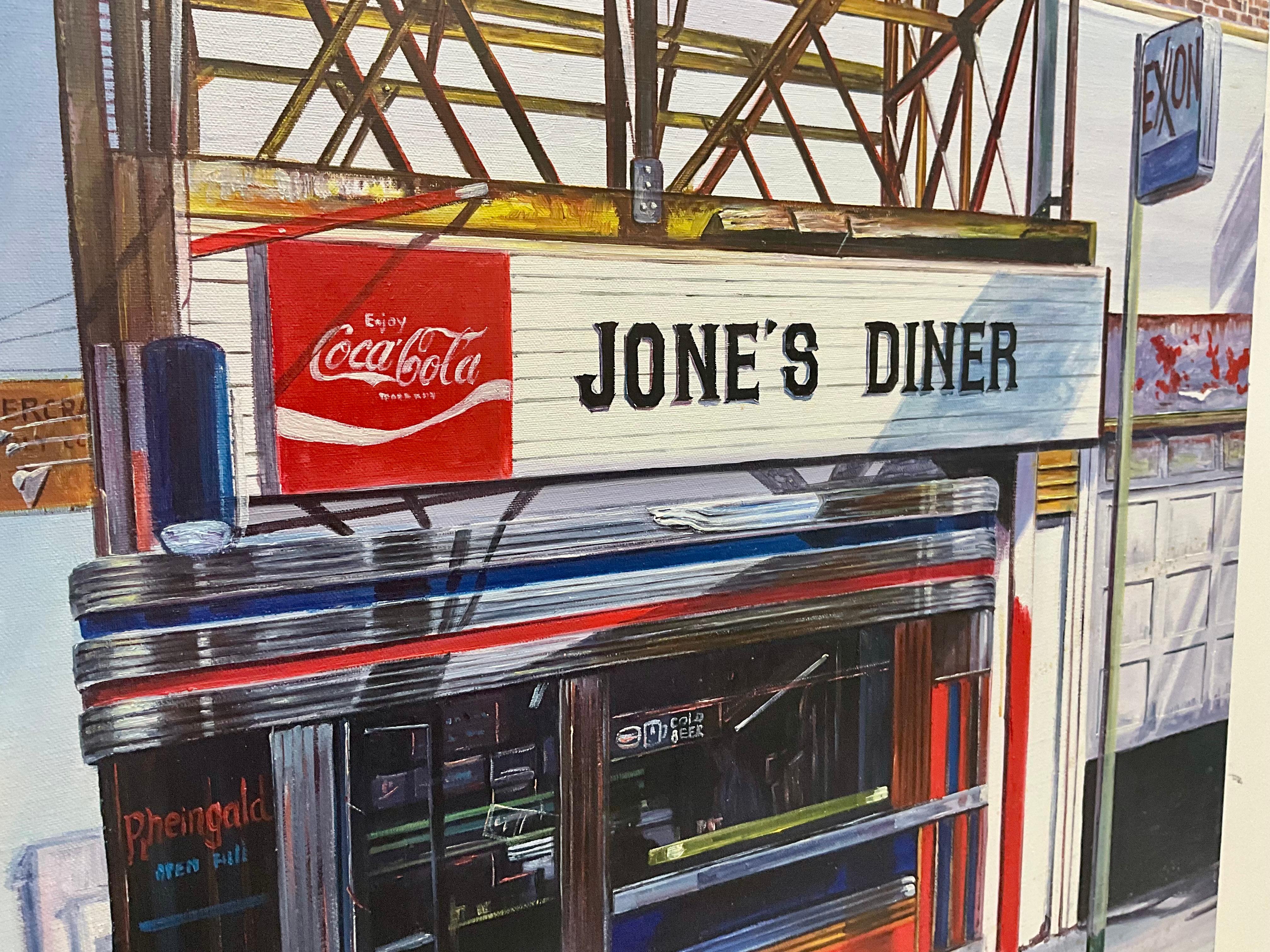Mid-Century Modern Huile sur toile : Jones's Diner, New York en vente