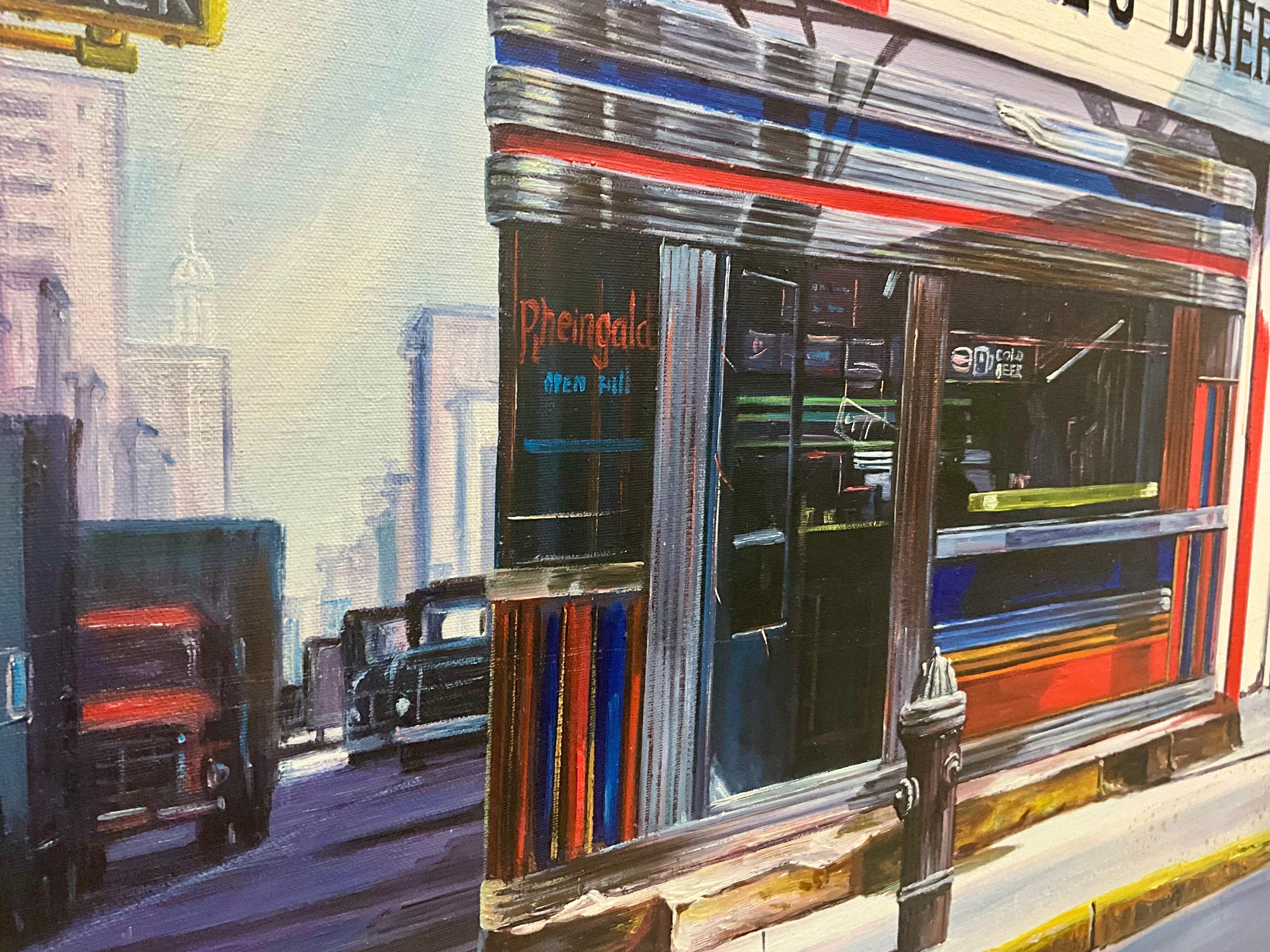 20ième siècle Huile sur toile : Jones's Diner, New York en vente