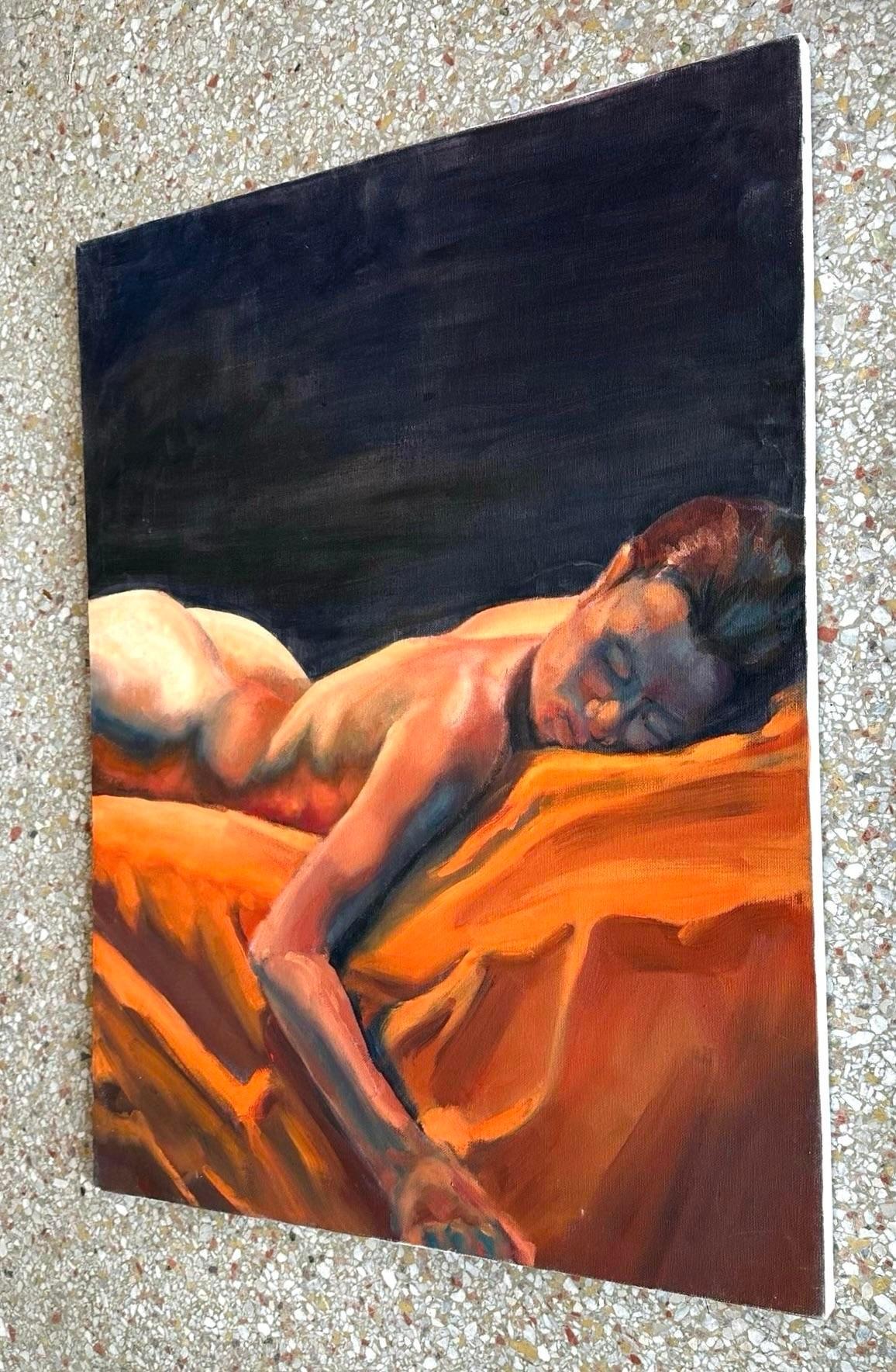 Vintage Oil on Canvas Nude Figure Painting In Good Condition For Sale In west palm beach, FL