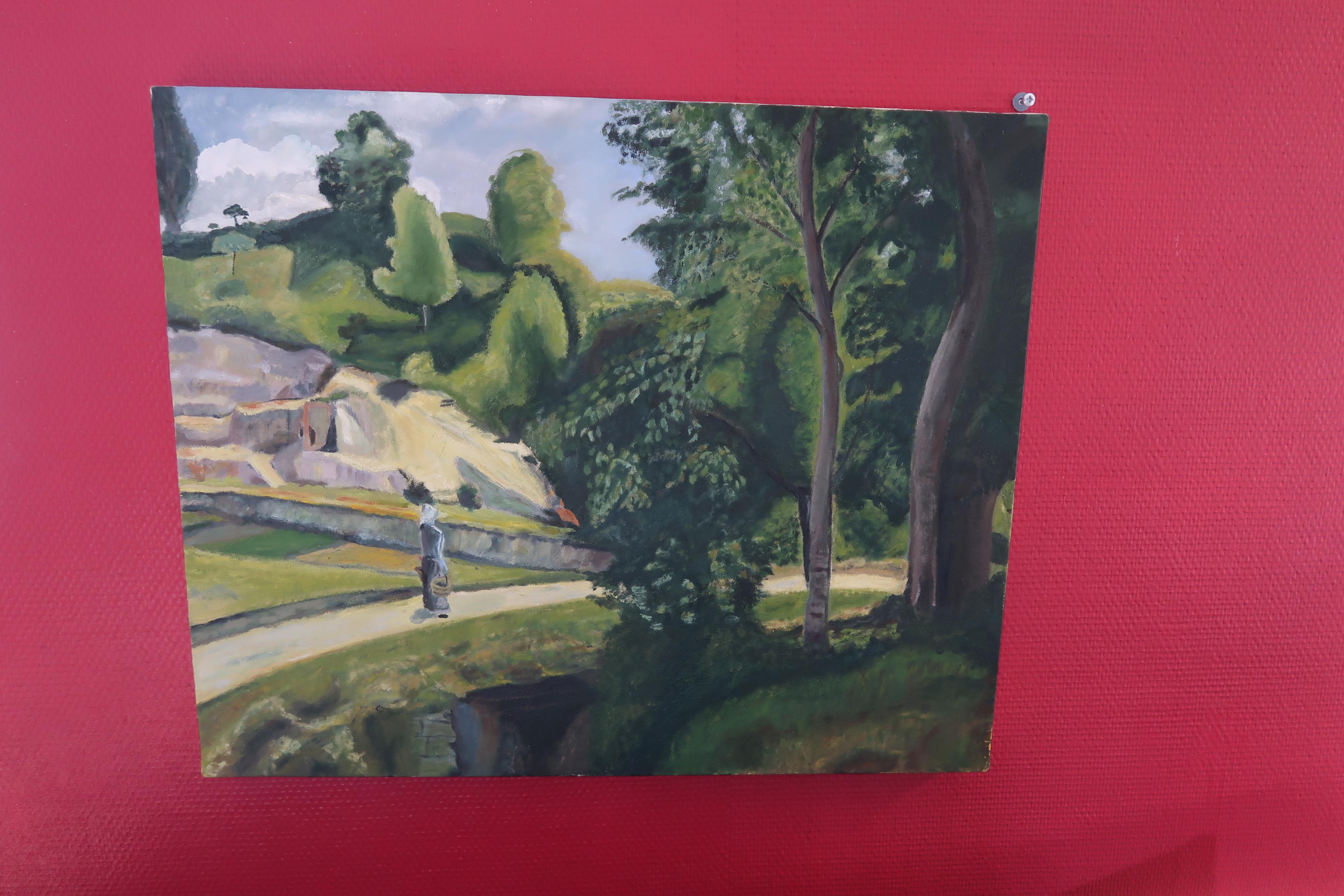 Cette charmante peinture à l'huile sur toile du XXe siècle présente un mélange captivant de couleurs et de textures, incarnant un art intemporel. Mesurant 61 cm (24 pouces) de largeur, 51 cm (20 pouces) de hauteur et 3 cm (1,2 pouces) de profondeur,