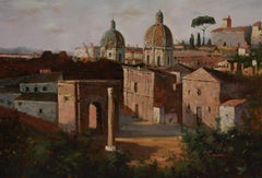 Vintage Oil on canvas Painting by F. Tailroy of Italian Landscape