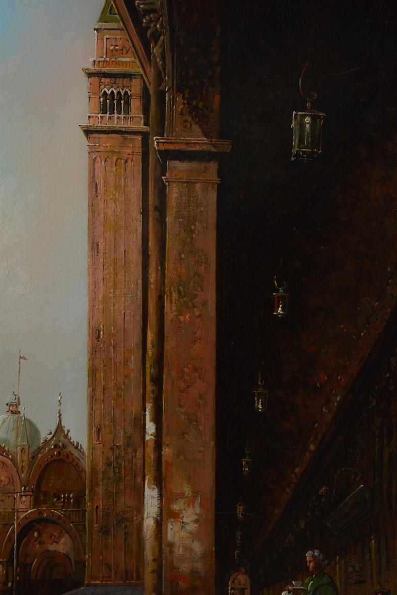 Painted Vintage Oil on Canvas Painting of Piazza San Marco, Venice