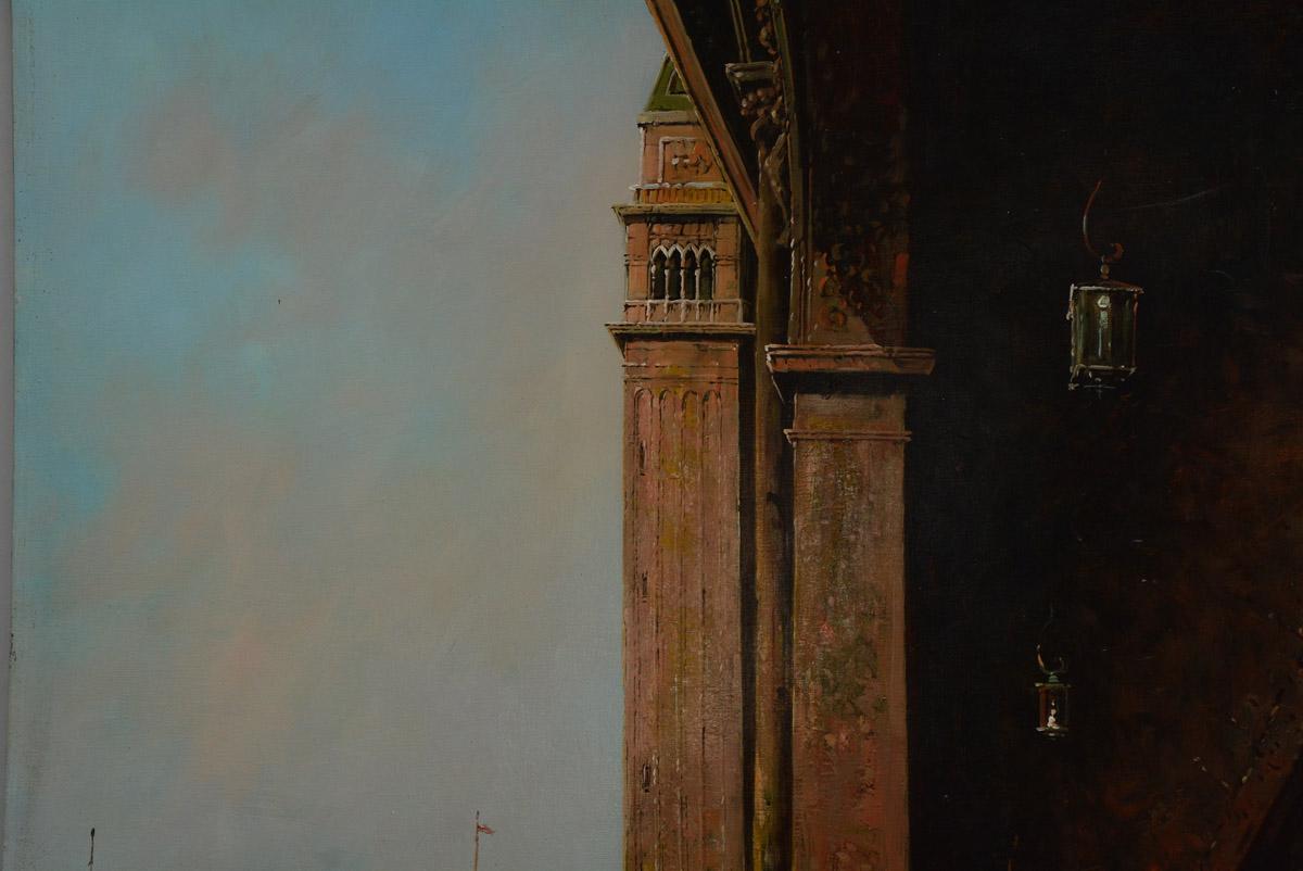 Vintage Oil on Canvas Painting of Piazza San Marco, Venice In Good Condition In Sheffield, MA