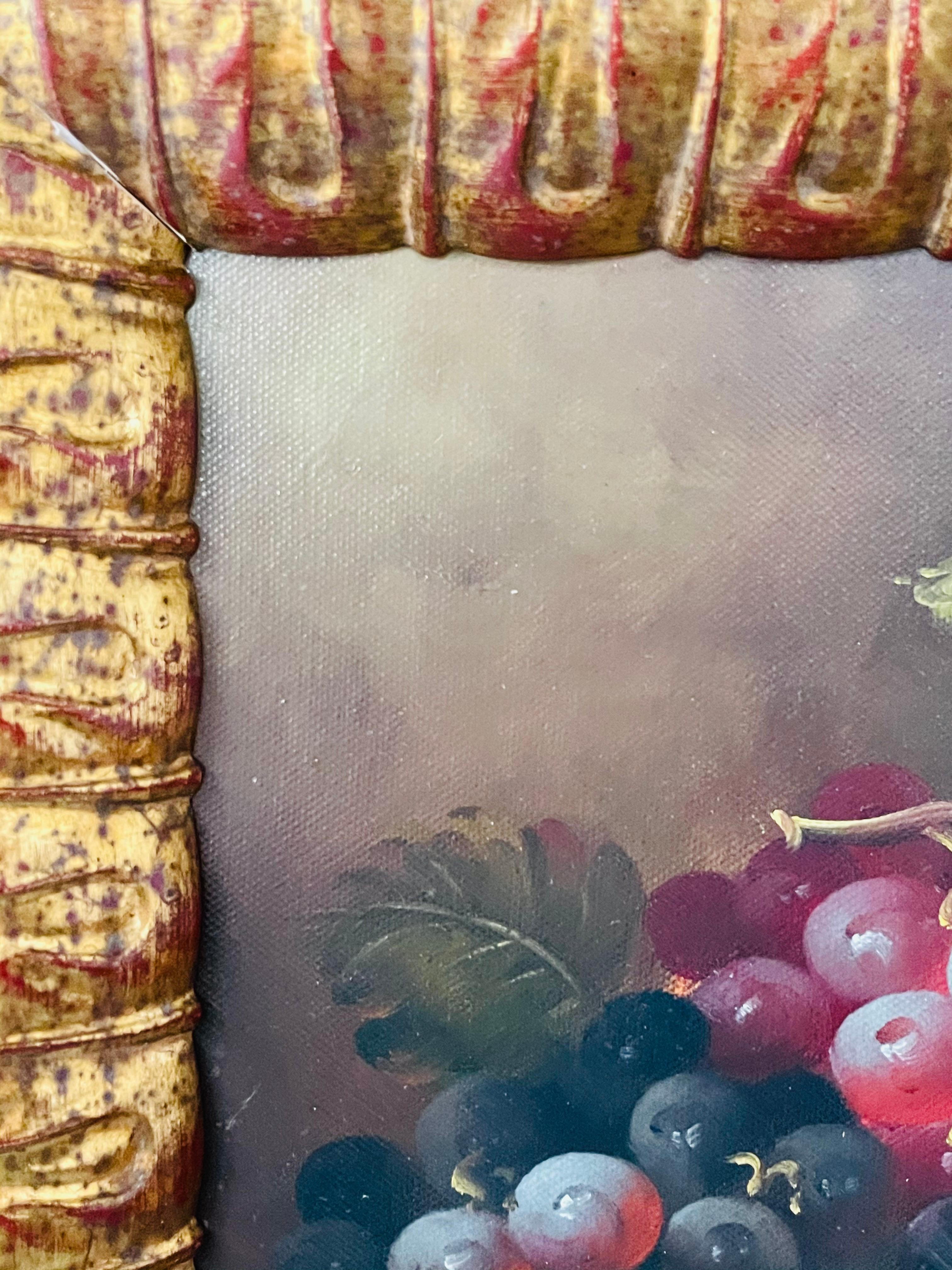 American Vintage Oil on Canvas Still Life Fruit Painting, Framed