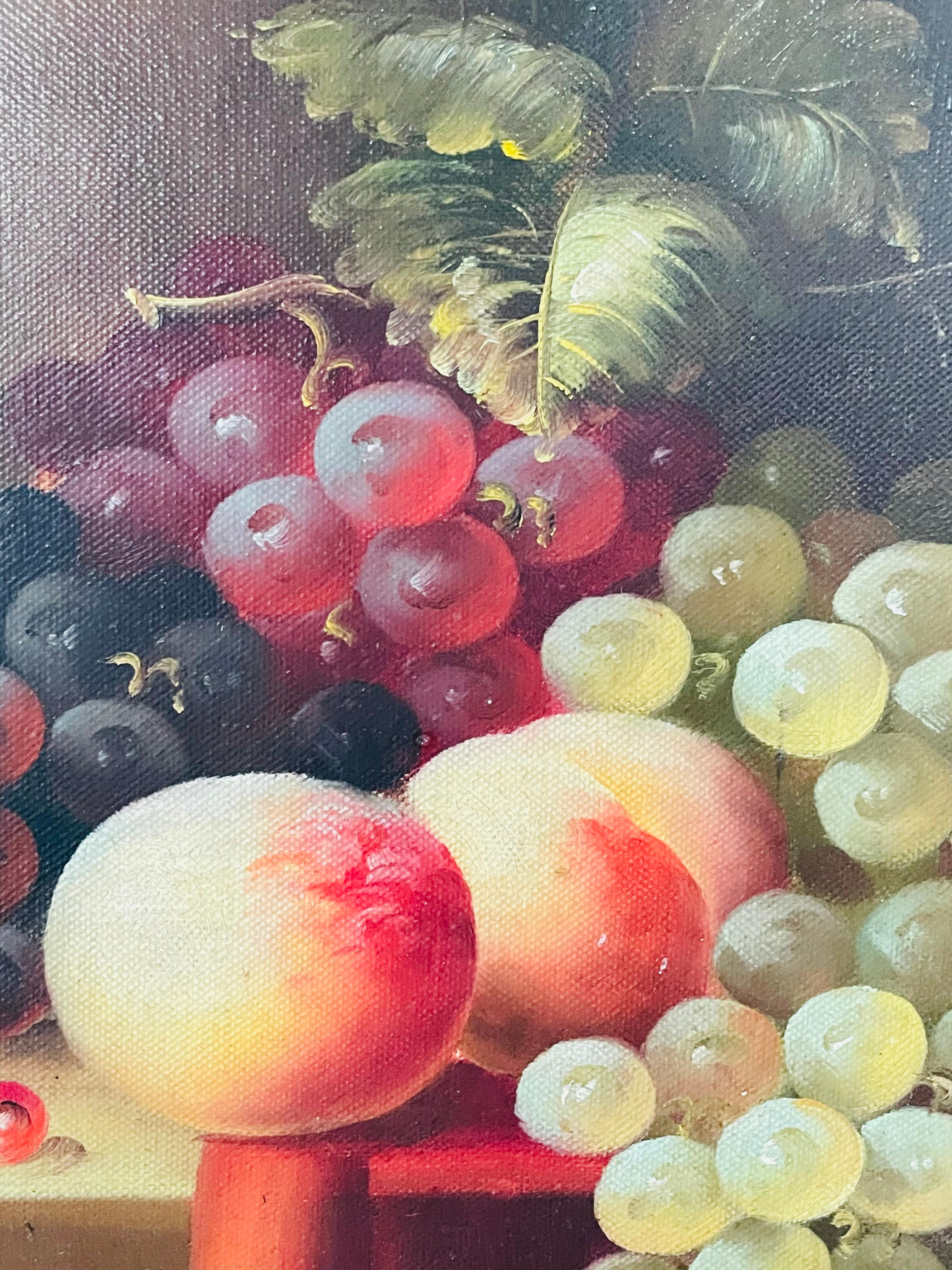 Vintage Oil on Canvas Still Life Fruit Painting, Framed In Good Condition In Plainview, NY