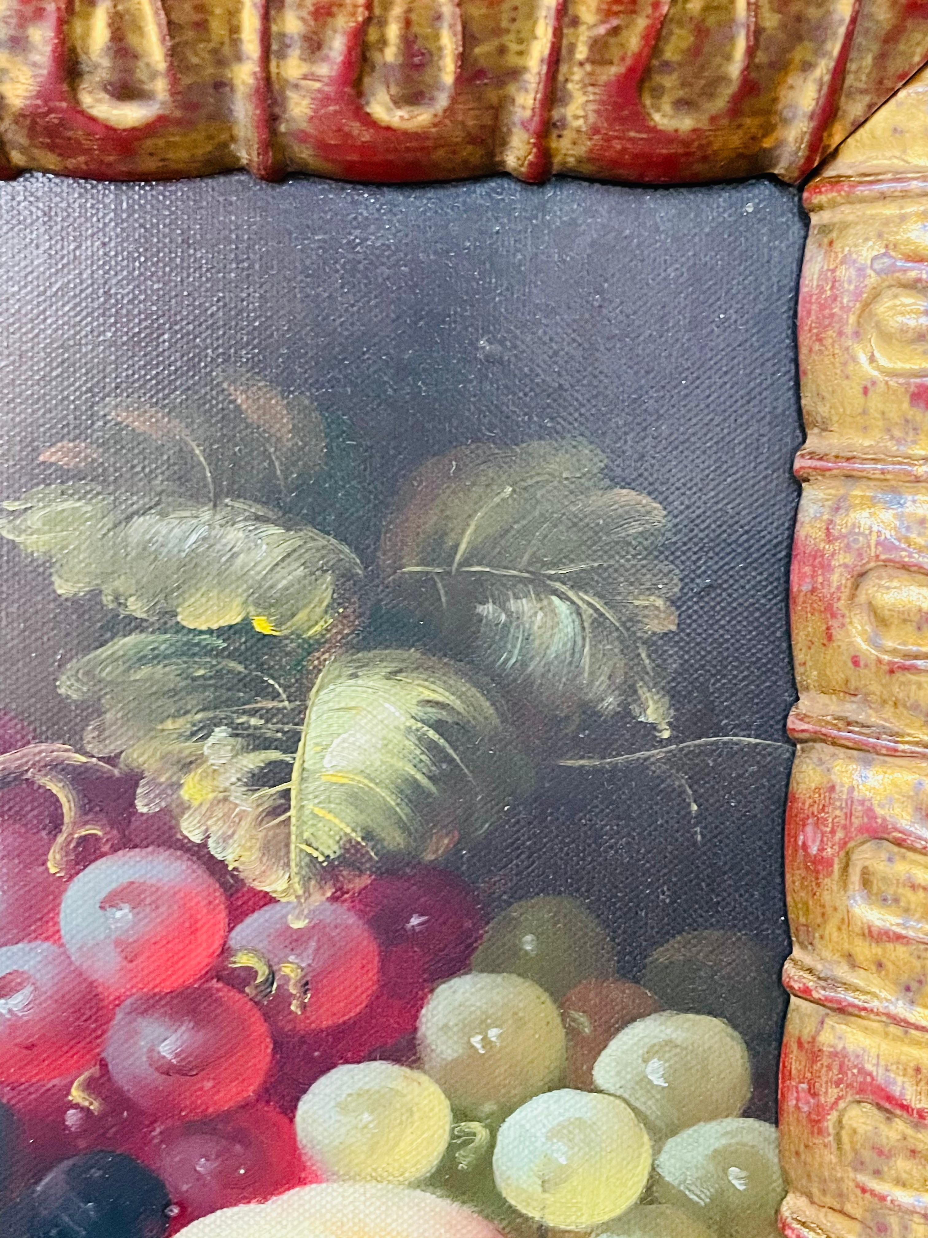 20th Century Vintage Oil on Canvas Still Life Fruit Painting, Framed