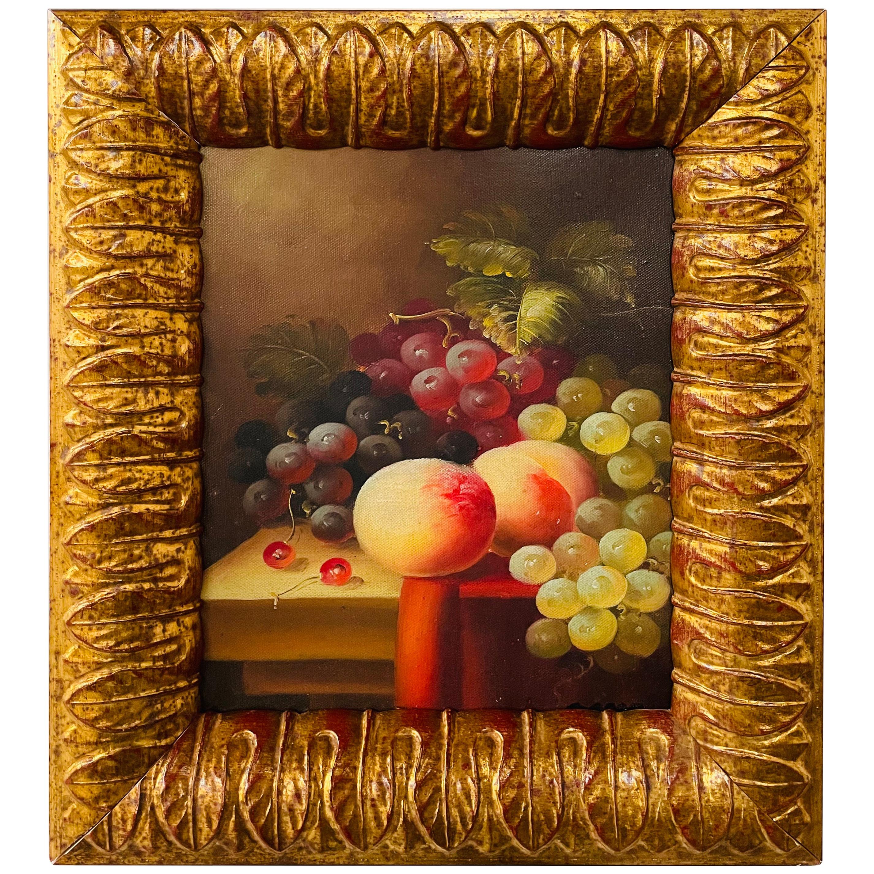 Vintage Oil on Canvas Still Life Fruit Painting, Framed