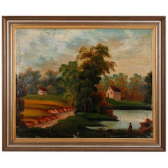 Vintage Oil on Canvas Thomas Chambers School Landscape, 20th Century