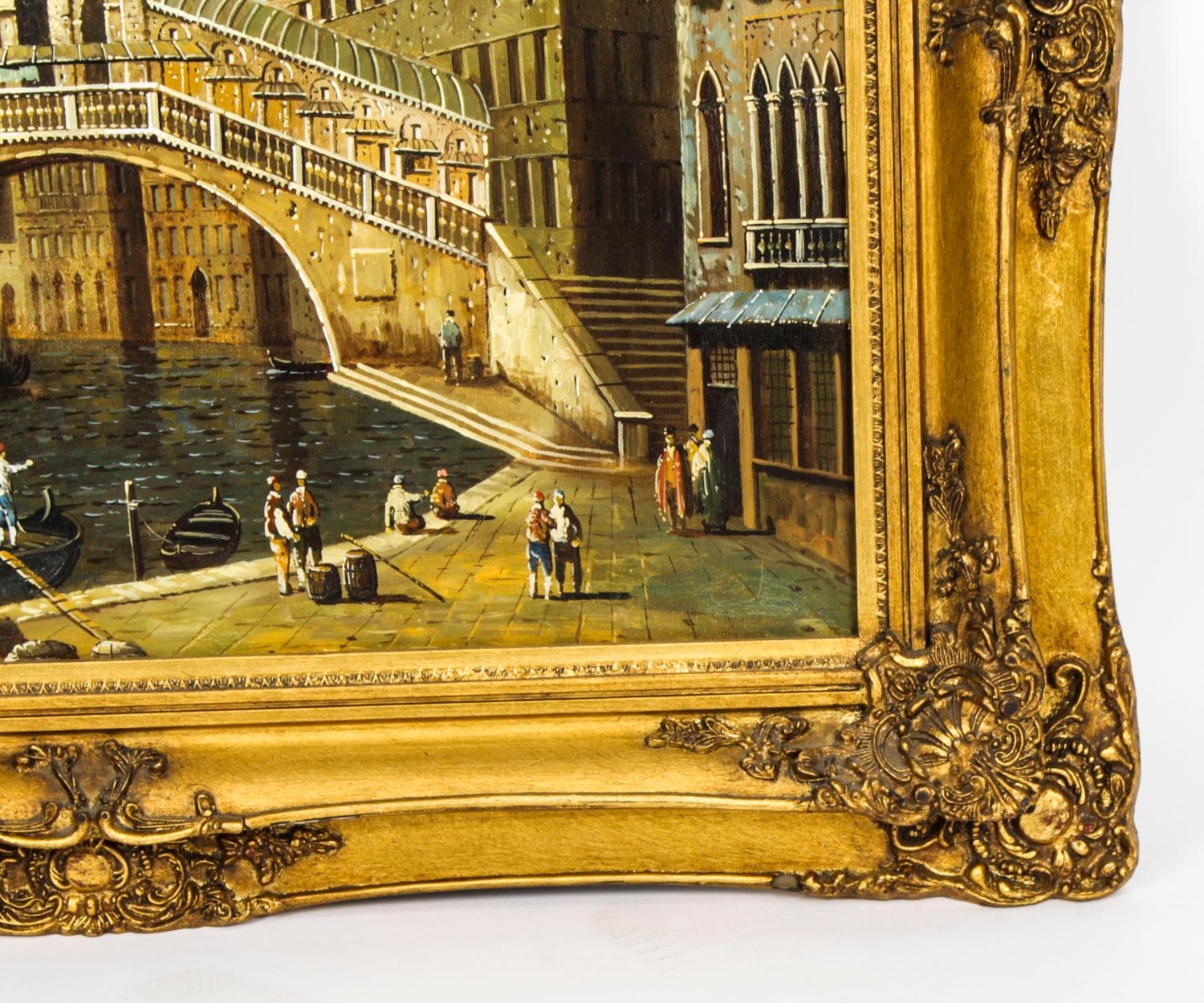 Mid-20th Century Vintage Oil Paintiing View of The Rialto Bridge in Venice, Mid 20th C