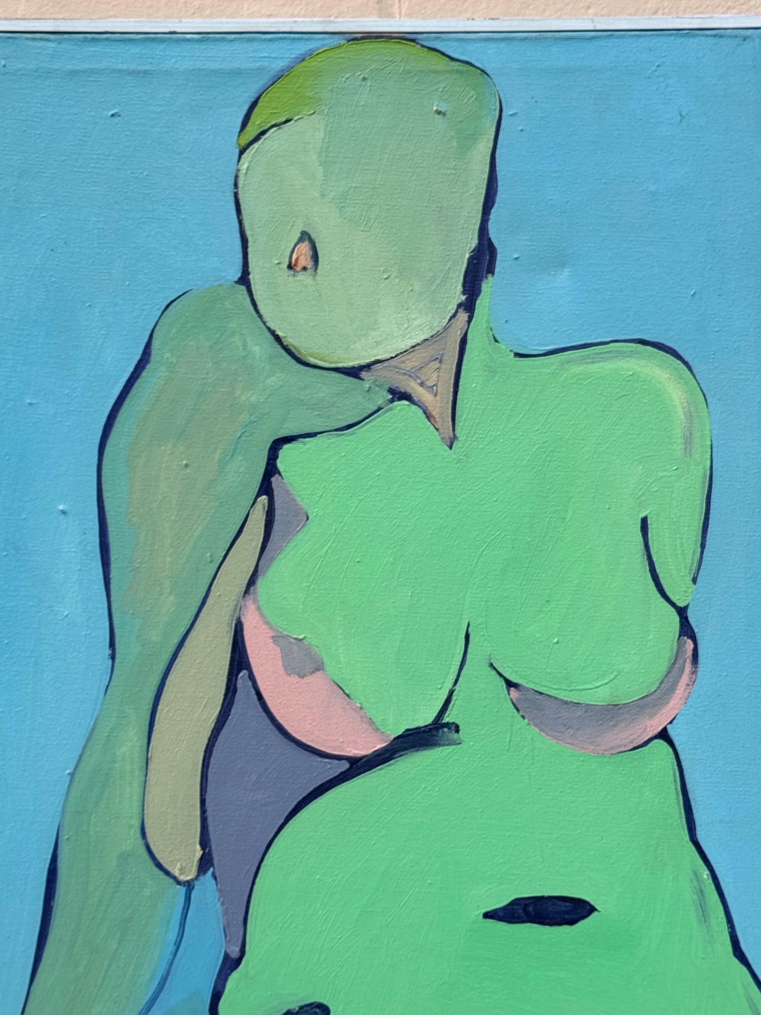 Pintura al óleo vintage - Figura femenina desnuda de los años 60 siglo XX en venta