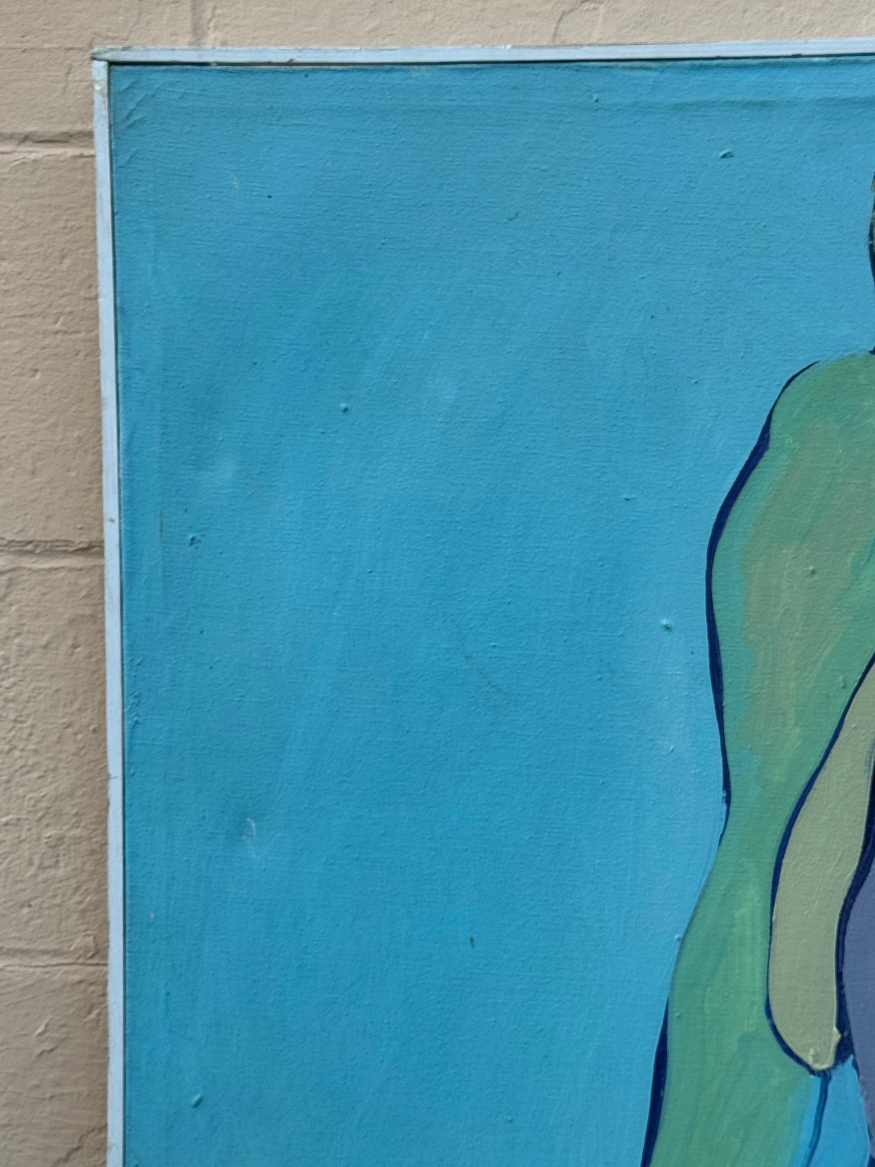 Pintura al óleo vintage - Figura femenina desnuda de los años 60 en venta 2