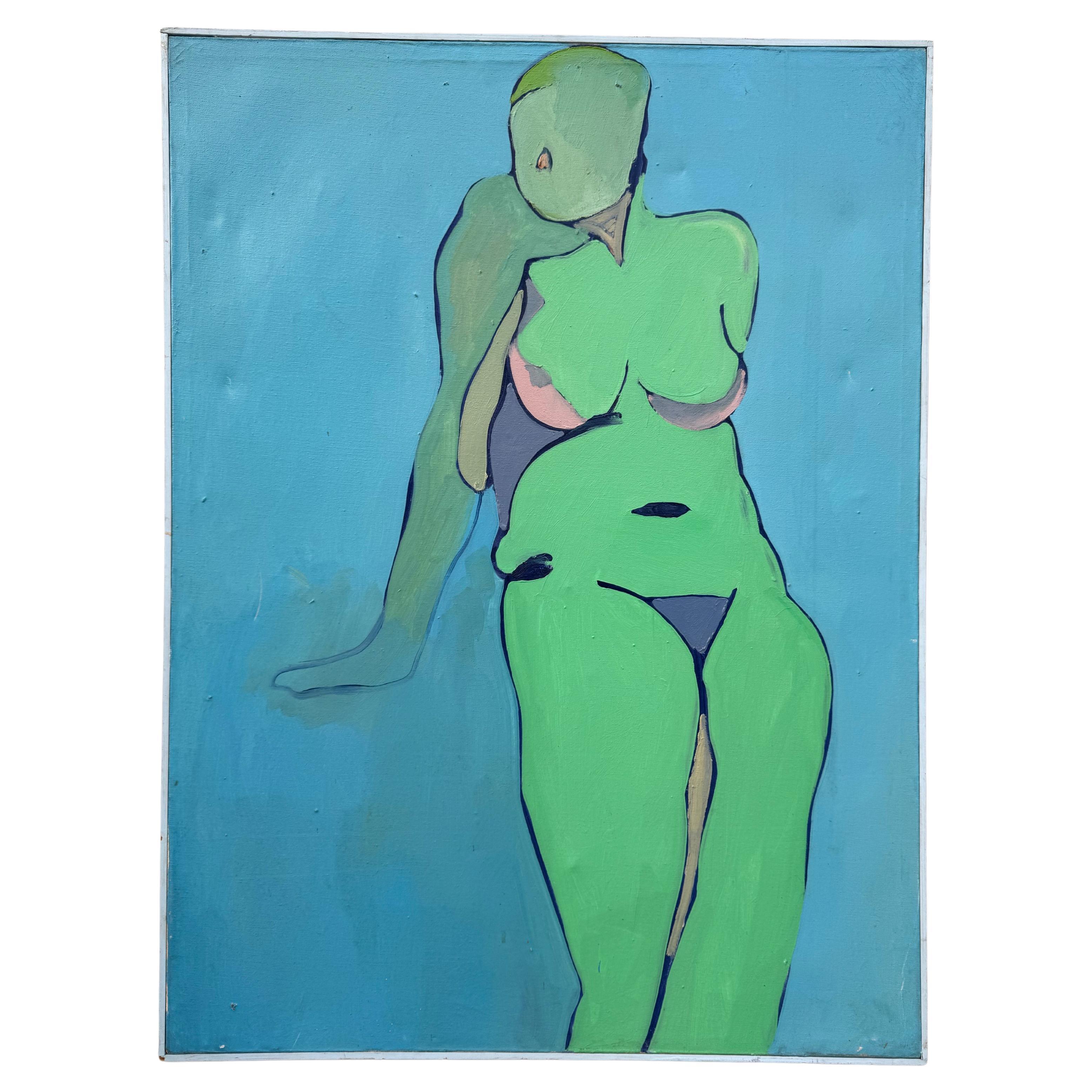 Pittura ad olio vintage - Figura femminile nuda degli anni '60
