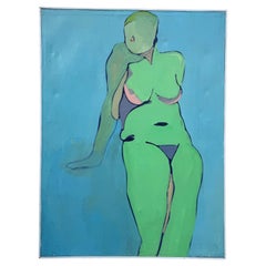 Pittura ad olio vintage - Figura femminile nuda degli anni '60