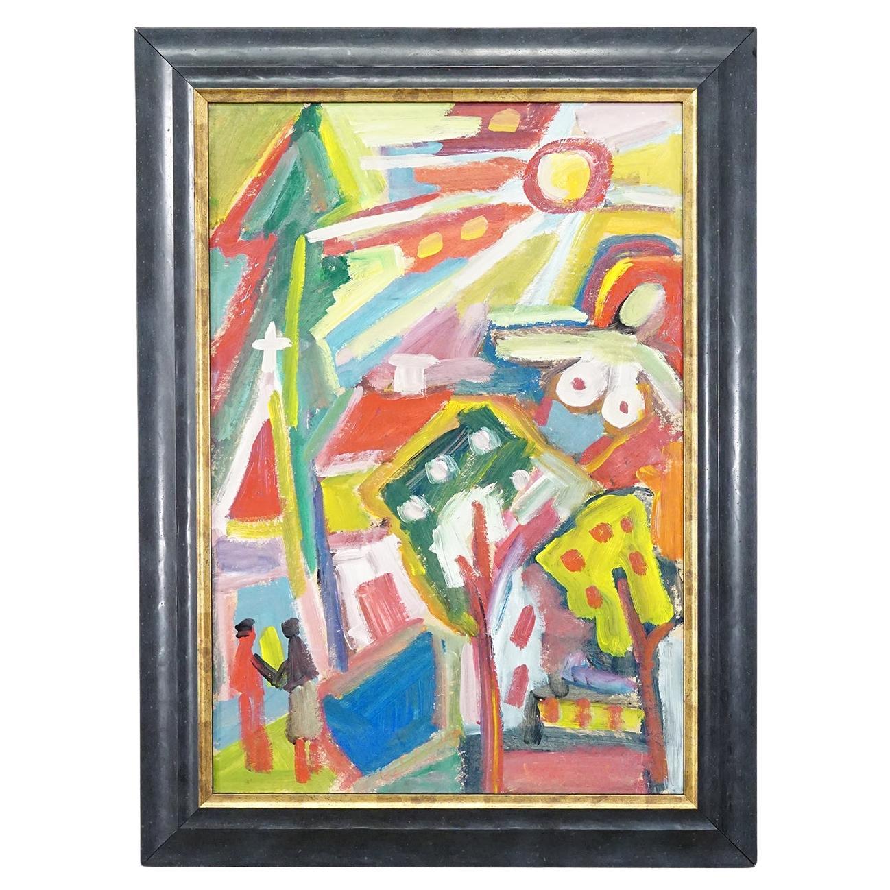 Vintage Oil Painting 
Bunte Szene
 - Miklós Németh, 1962