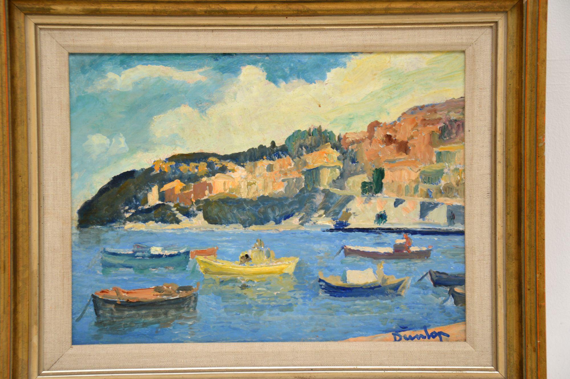 English Vintage Oil Painting by Ronald Ossory Dunlop RA - Harbour Scene For Sale