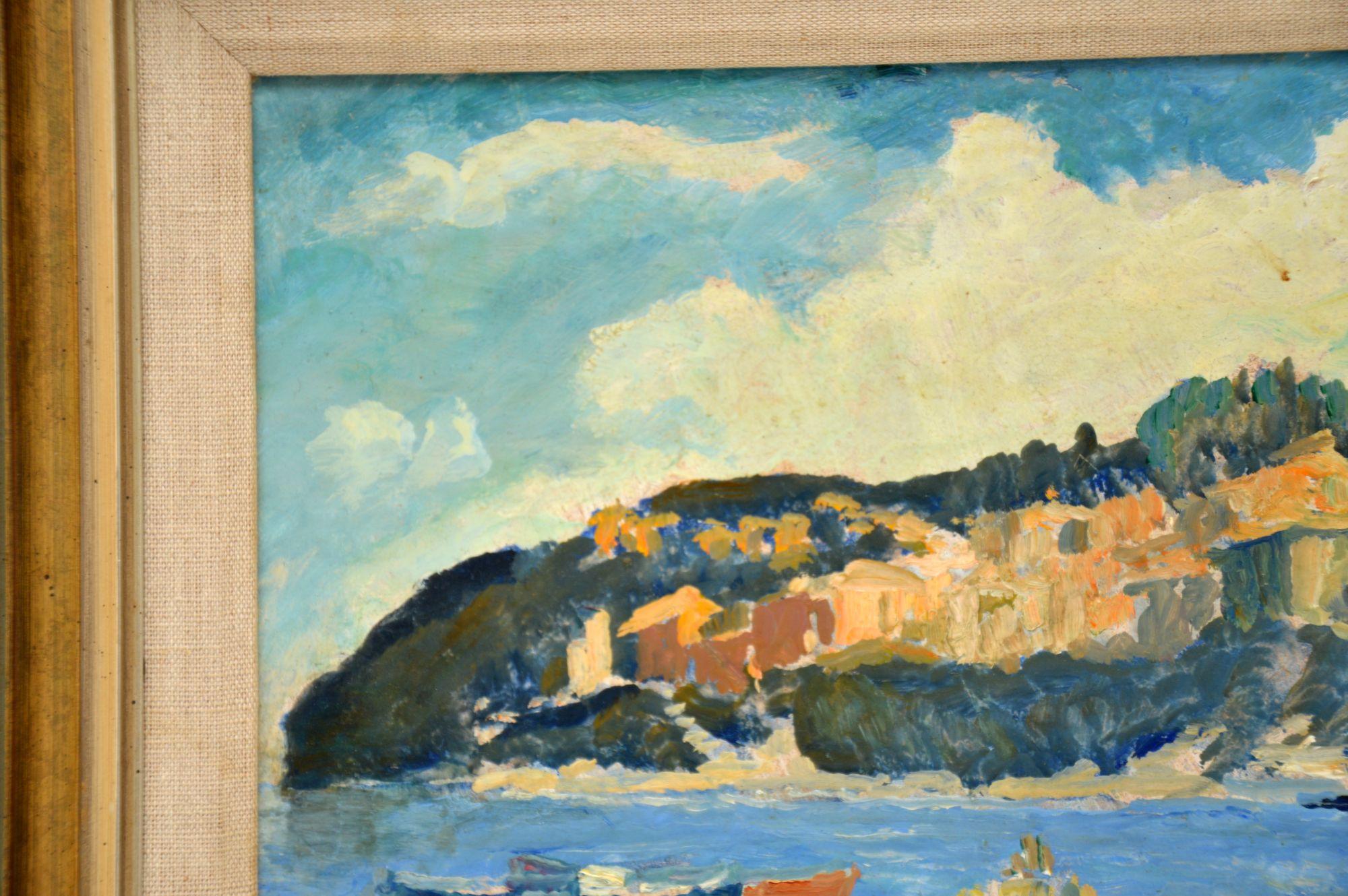Vintage Oil Painting by Ronald Ossory Dunlop RA - Harbour Scene In Good Condition For Sale In London, GB