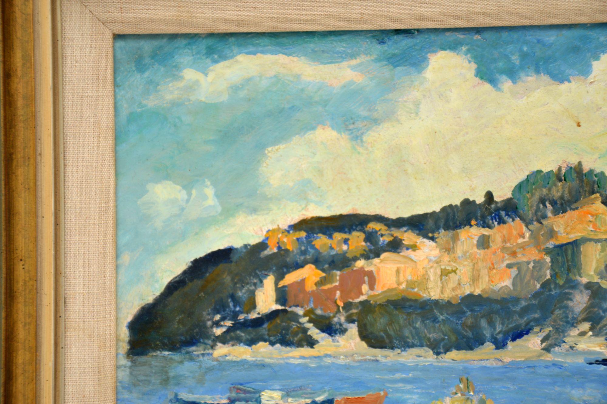 Óleo antiguo de Ronald Ossory Dunlop RA - Escena portuaria en Bueno Estado en London, GB