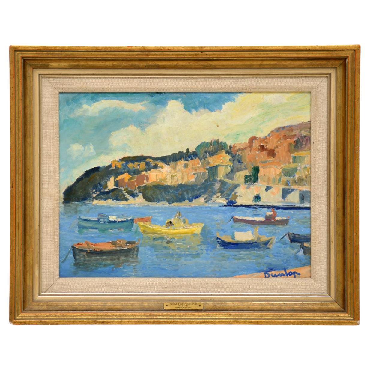 Vintage Oil Painting by Ronald Ossory Dunlop RA - Harbour Scene