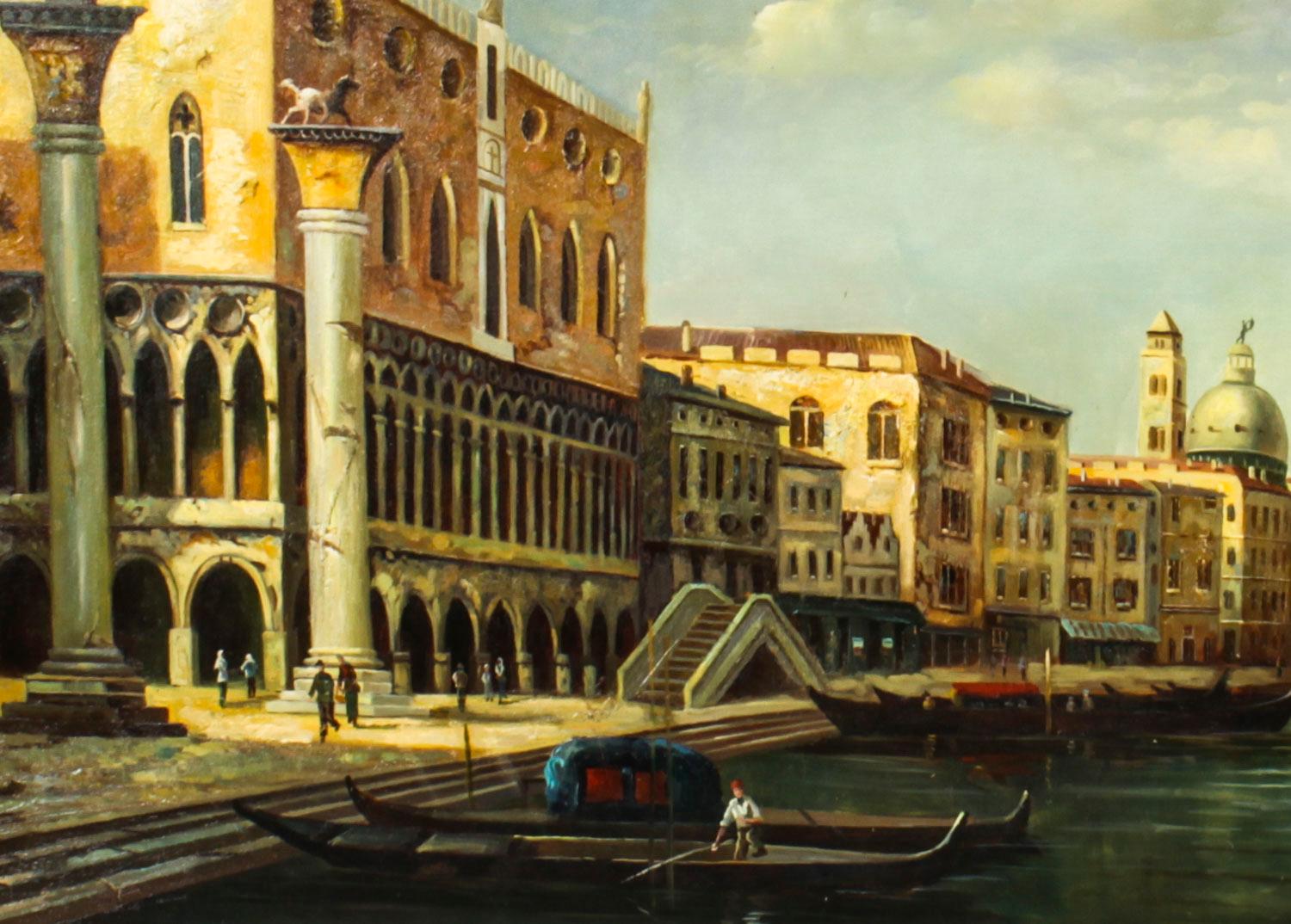 Peinture à l'huile vintage du palais des Doges et de la Piazza de San Marco à Venise, milieu du 20e siècle Bon état - En vente à London, GB