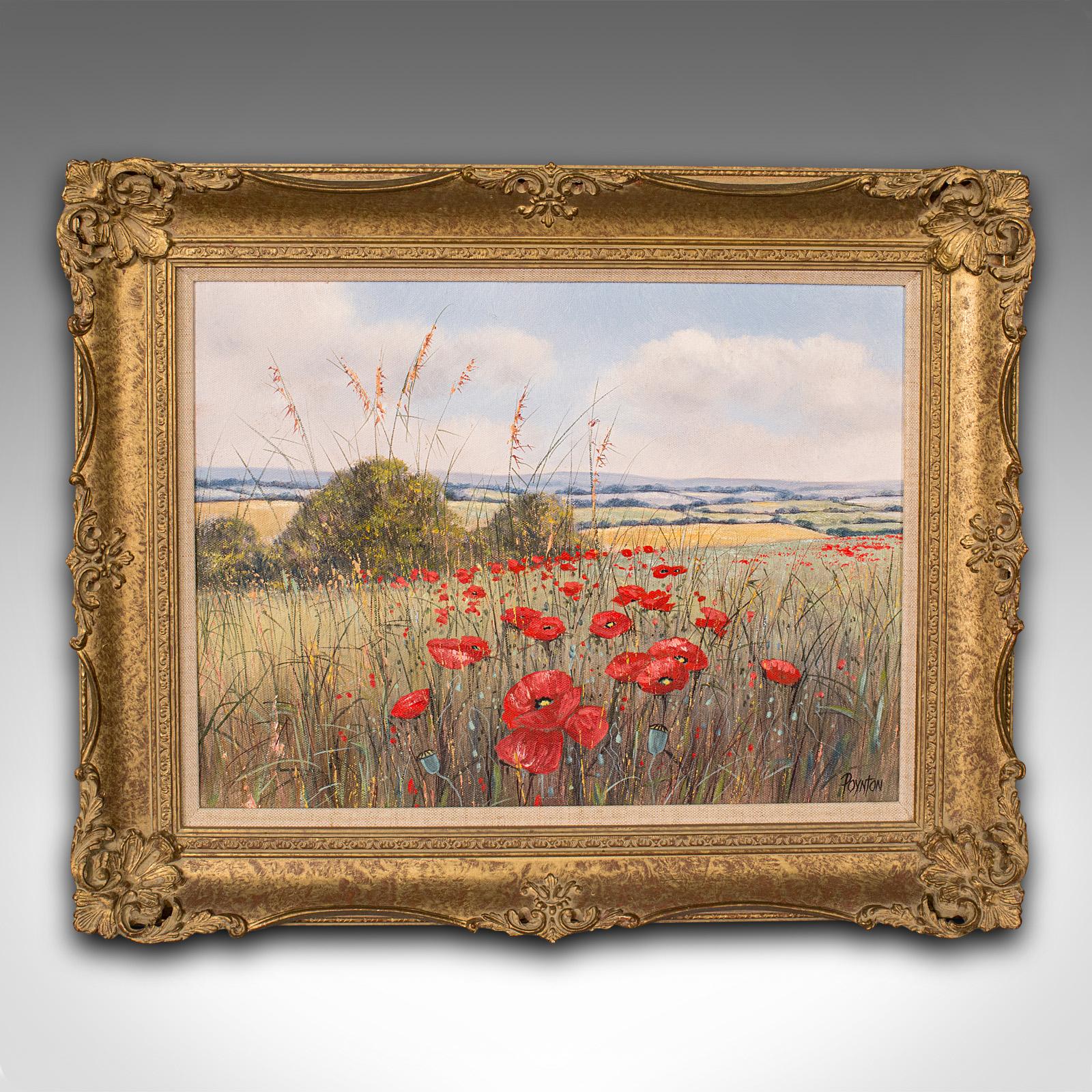 This is a vintage oil painting. An English, gilt framed poppy field scene on canvas, dating to the late 20th century.

Gaze upon a classically endearing poppy field scene, graced with vibrant colour
Displays a desirable aged patina and in good