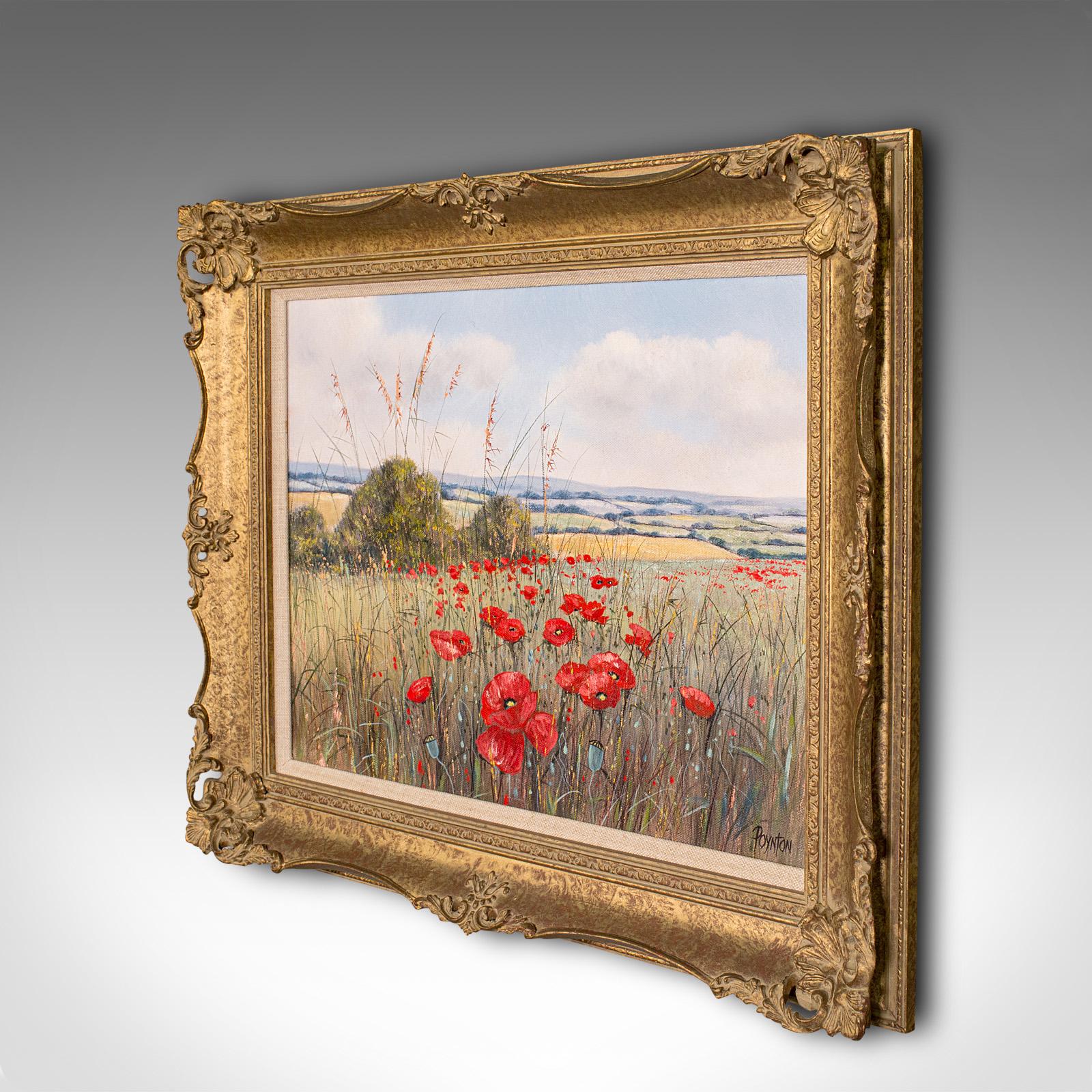 British Vintage Oil Painting, English, Gilt Frame, Poppy Field, Landscape, Art, Signed For Sale