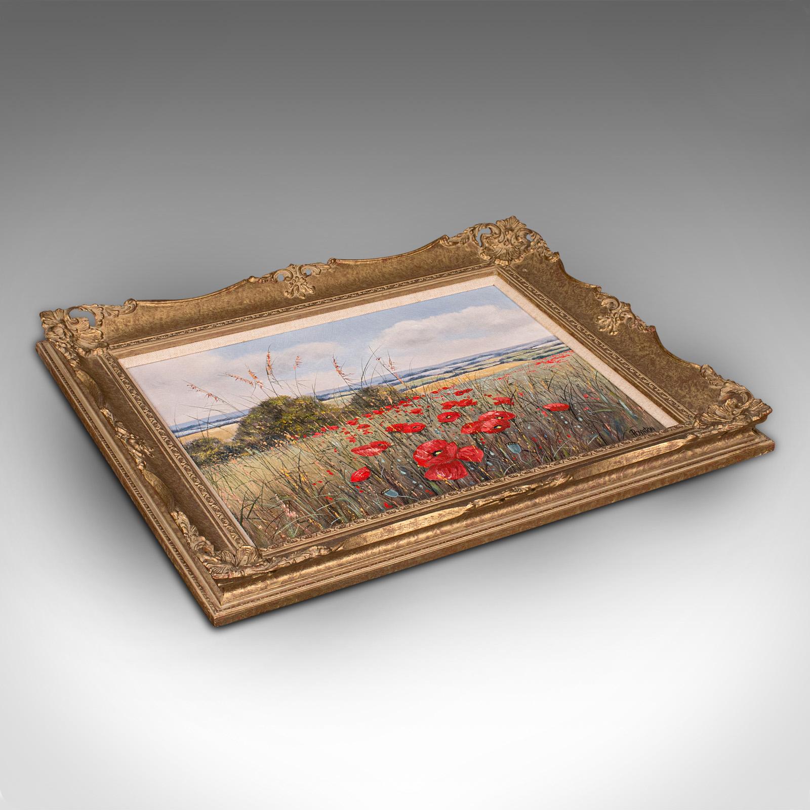 Vintage Oil Painting, English, Gilt Frame, Poppy Field, Landscape, Art, Signed For Sale 3