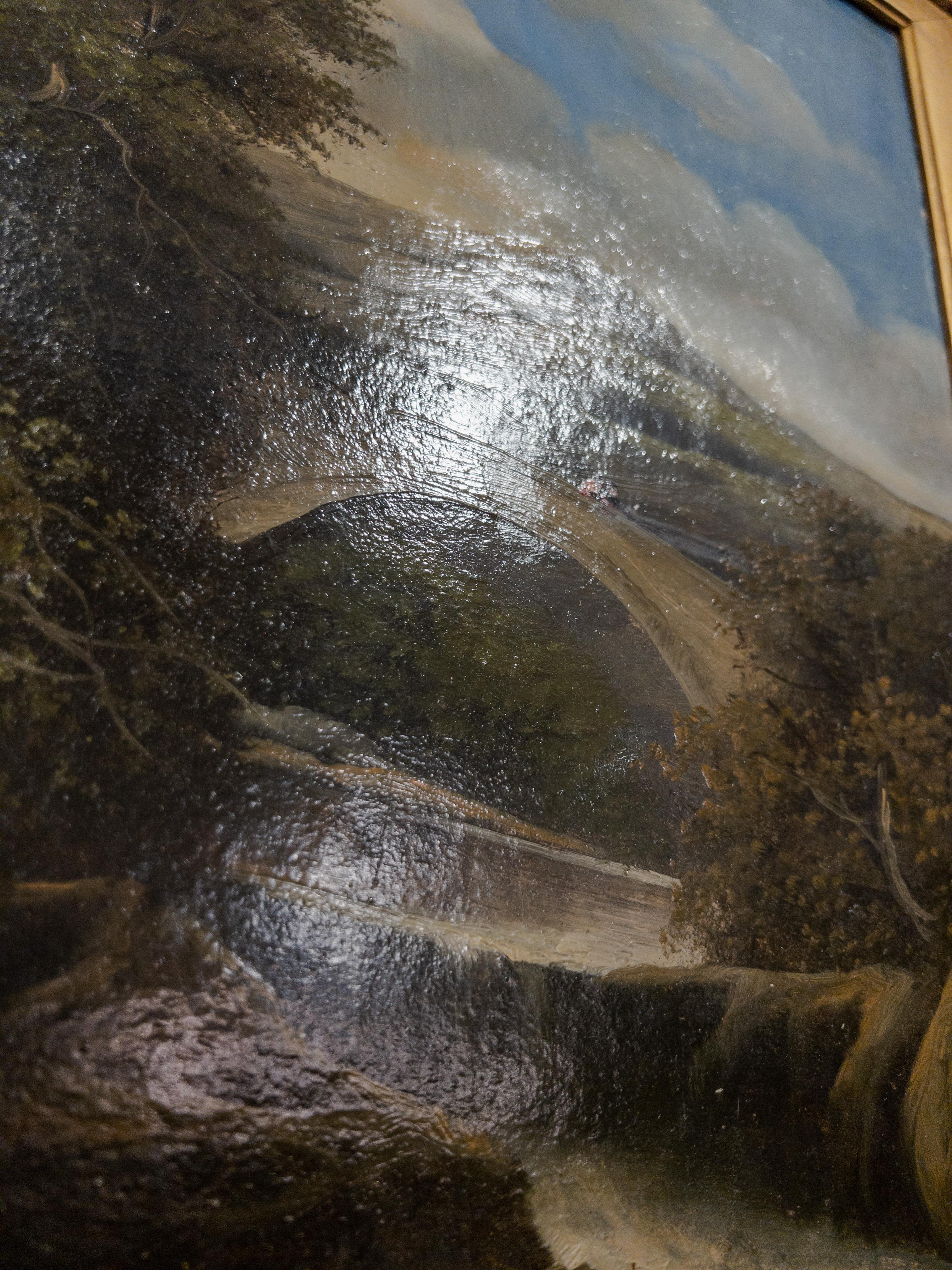 Painted Vintage Oil Painting Entitled “Highland River” by Aaron Gill in a Gilt Frame For Sale