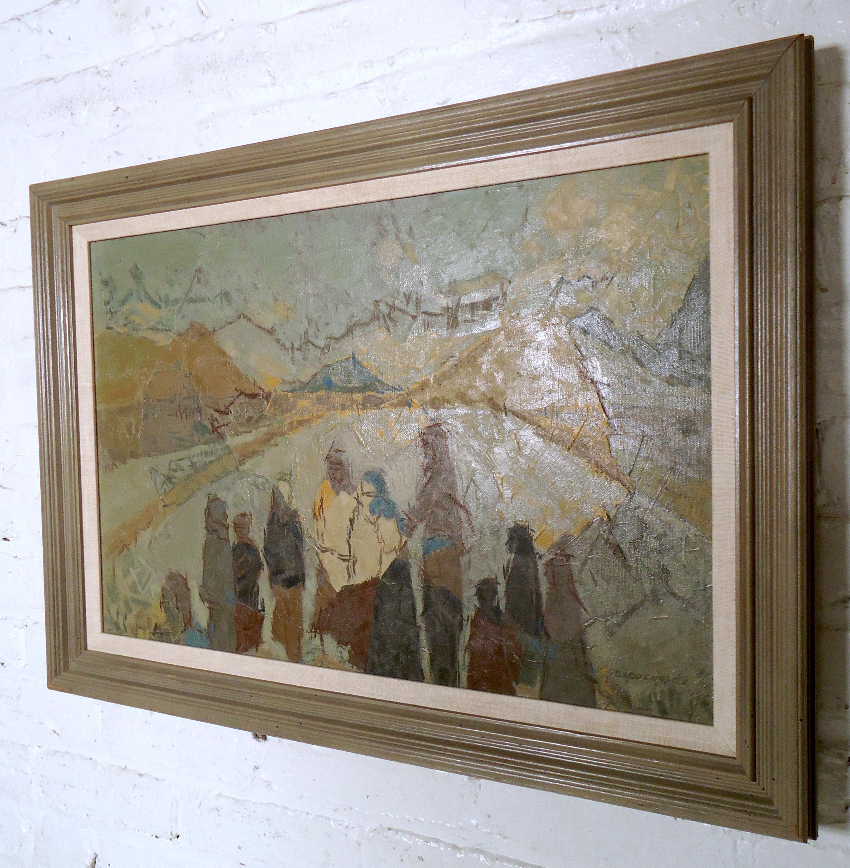 Vintage Oil Painting Featuring Tribe of People In Good Condition In Brooklyn, NY