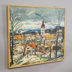 Vintage Oil Painting of a Bavarian Village, Alexander Michael 1973