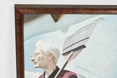 Vintage Oil Painting of a Man Holding a Rake