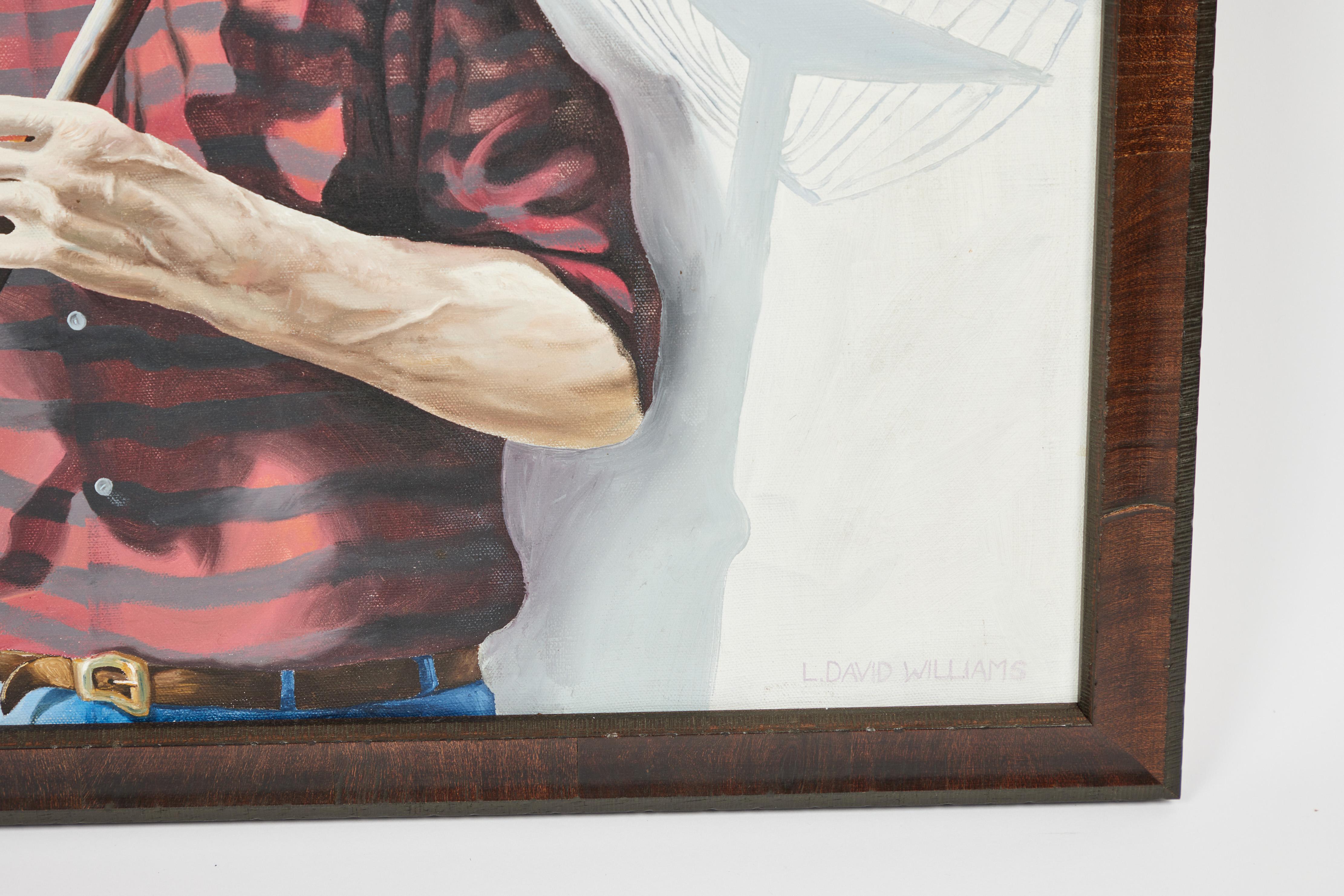 Pintura al óleo vintage de un hombre sujetando un rastrillo en Bueno estado para la venta en Pasadena, CA