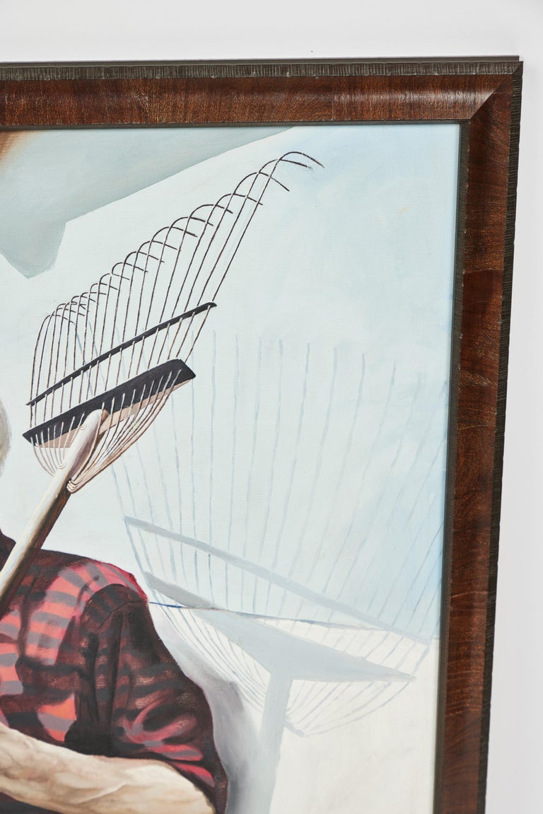 Vintage Oil Painting of a Man Holding a Rake For Sale at 1stDibs rake