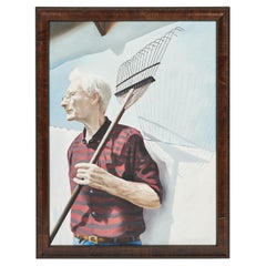 Vintage Oil Painting of a Man Holding a Rake